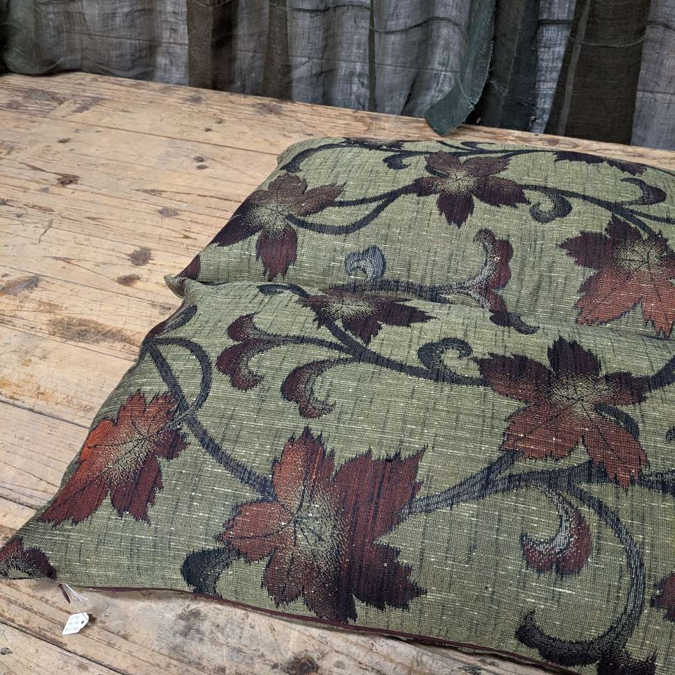 Throw Cushion, Vintage Japanese Wool Cover - Karakusa Plant Pattern