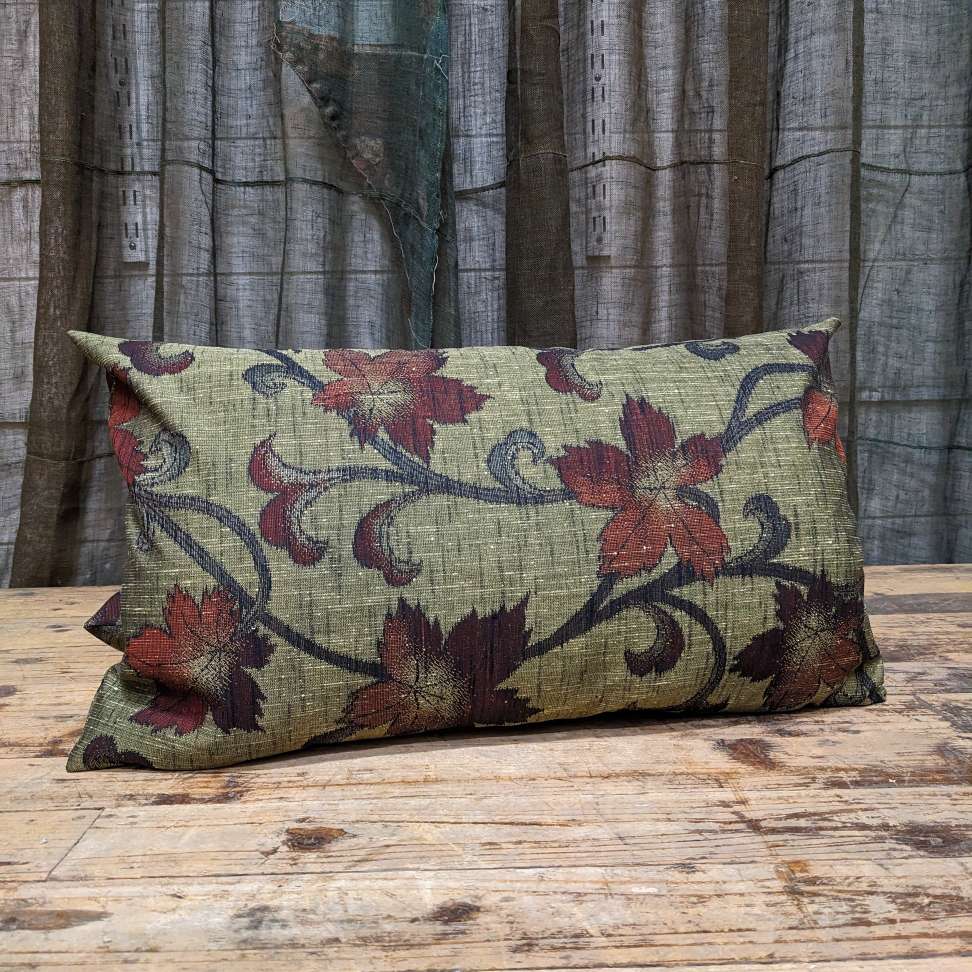 Throw Cushion, Vintage Japanese Wool Cover - Karakusa Plant Pattern