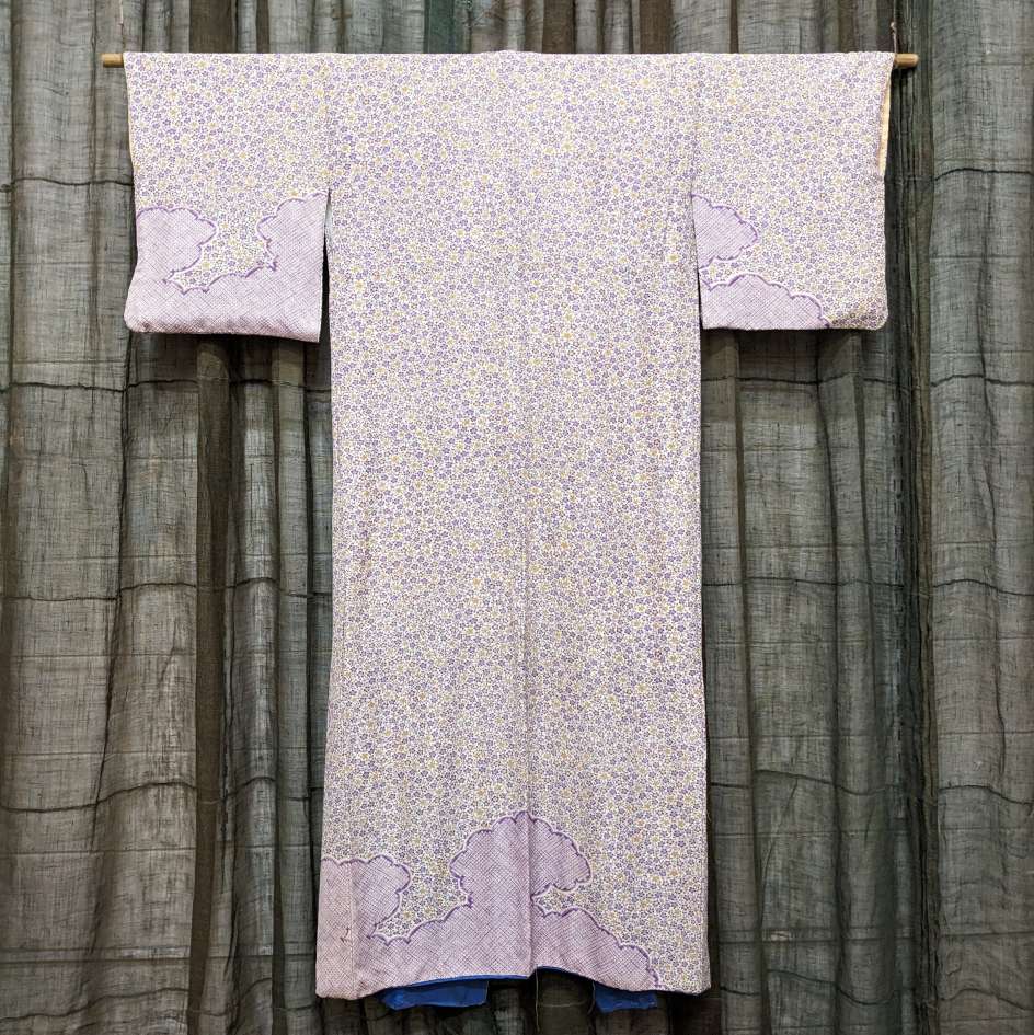 Vintage Japanese Silk Kimono | Purple, Yellow Blossom Design