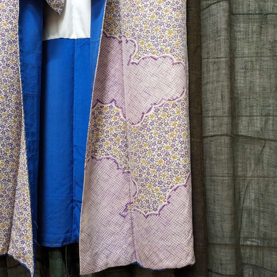 Vintage Japanese Silk Kimono | Purple, Yellow Blossom Design