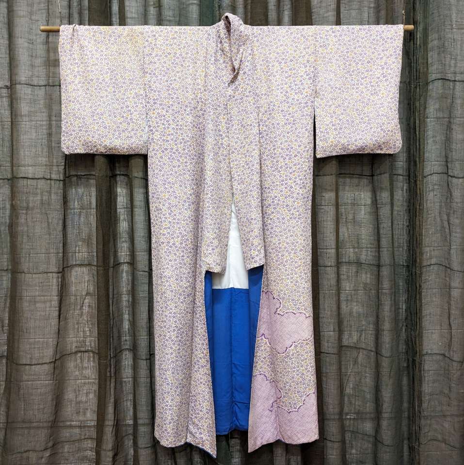 Vintage Japanese Silk Kimono | Purple, Yellow Blossom Design