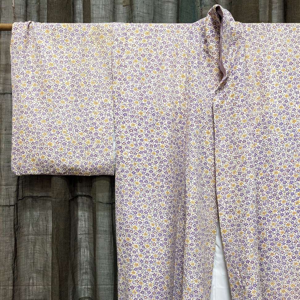 Vintage Japanese Silk Kimono | Purple, Yellow Blossom Design
