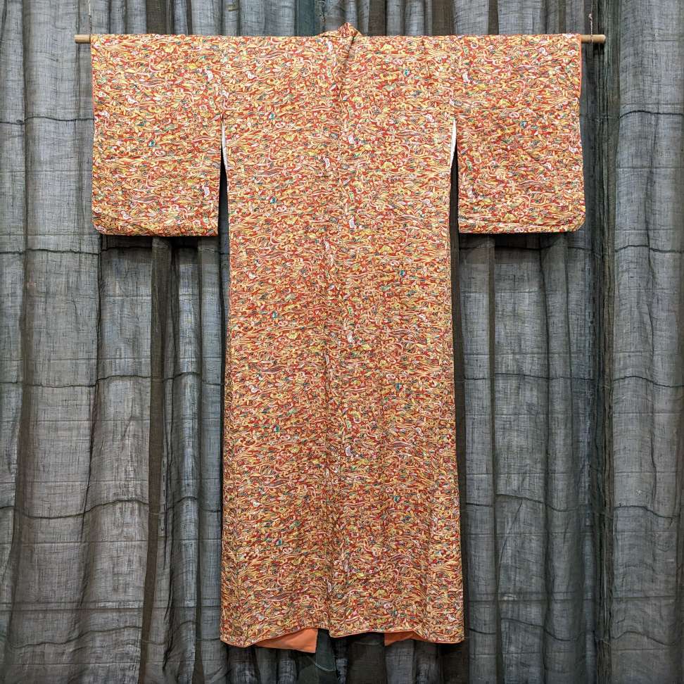 Vintage Japanese Silk Kimono | Red, Colourful Floral Design