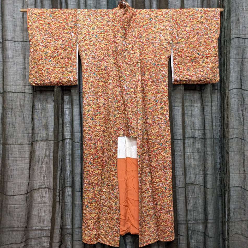 Vintage Japanese Silk Kimono | Red, Colourful Floral Design
