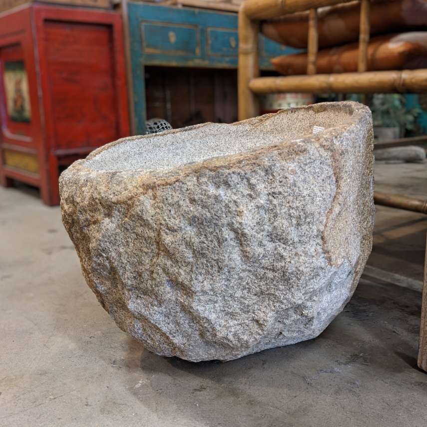 Large Antique Japanese Stone Water Basin, Chozubachi - Granite | 1800's
