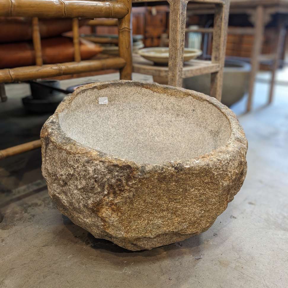 Large Antique Japanese Stone Water Basin, Chozubachi - Granite | 1800's
