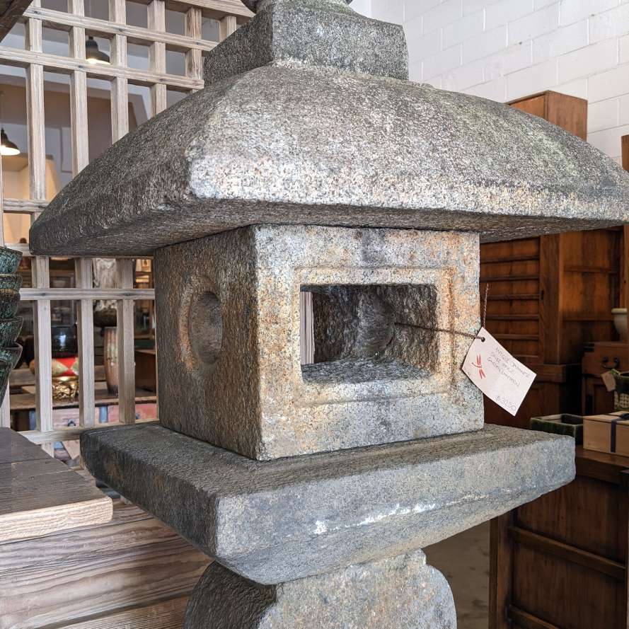 Tall Antique Japanese Stone Garden Lantern, Oribe - Granite