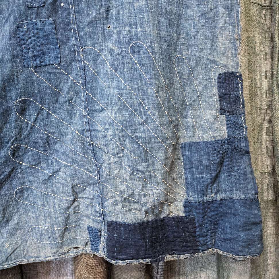 Japanese Indigo Boro Cotton with Sashiko Stitching