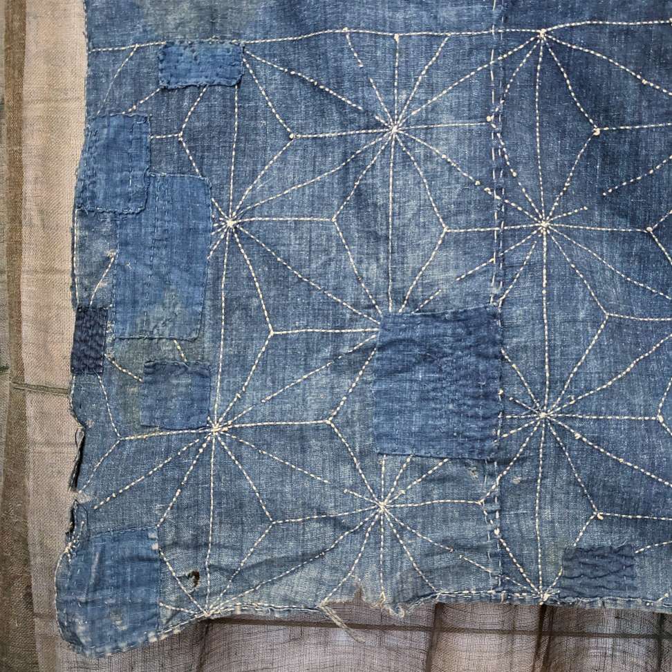 Japanese Indigo Boro Cotton with Sashiko Stitching