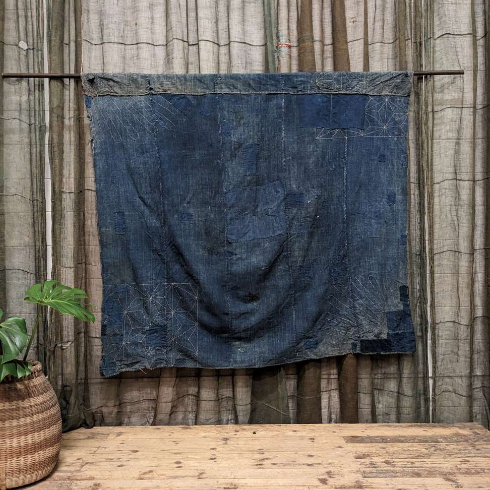 Japanese Indigo Boro Cotton with Sashiko Stitching