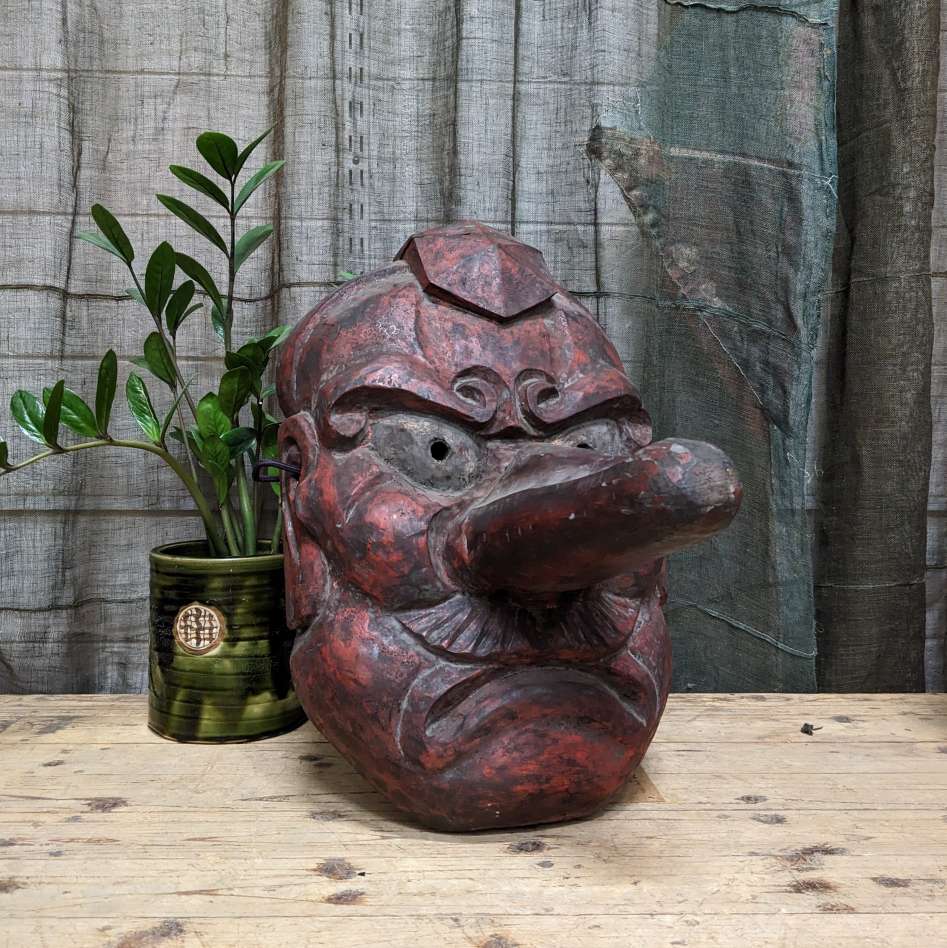 Large Antique Hand Carved Tengu Mask
