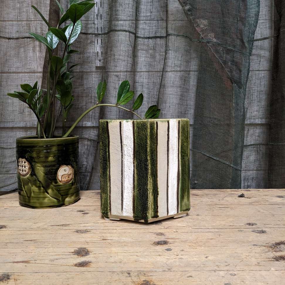 Vintage Japanese Oribe Pottery Hibachi