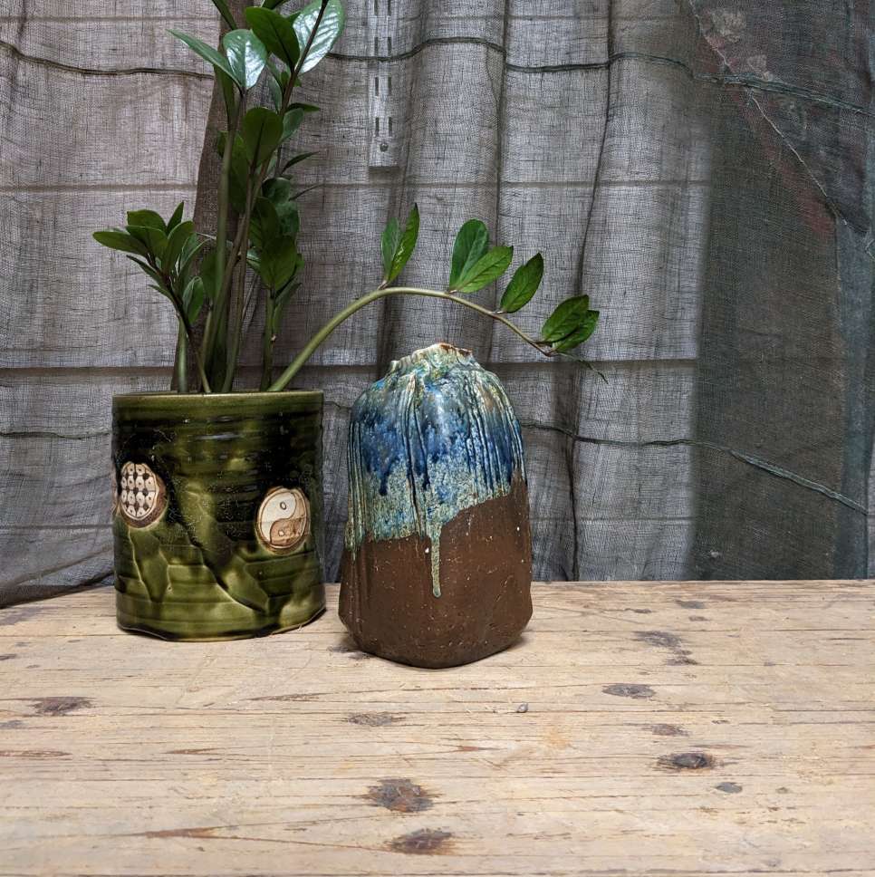 Vintage Japanese Blue Pottery Vase