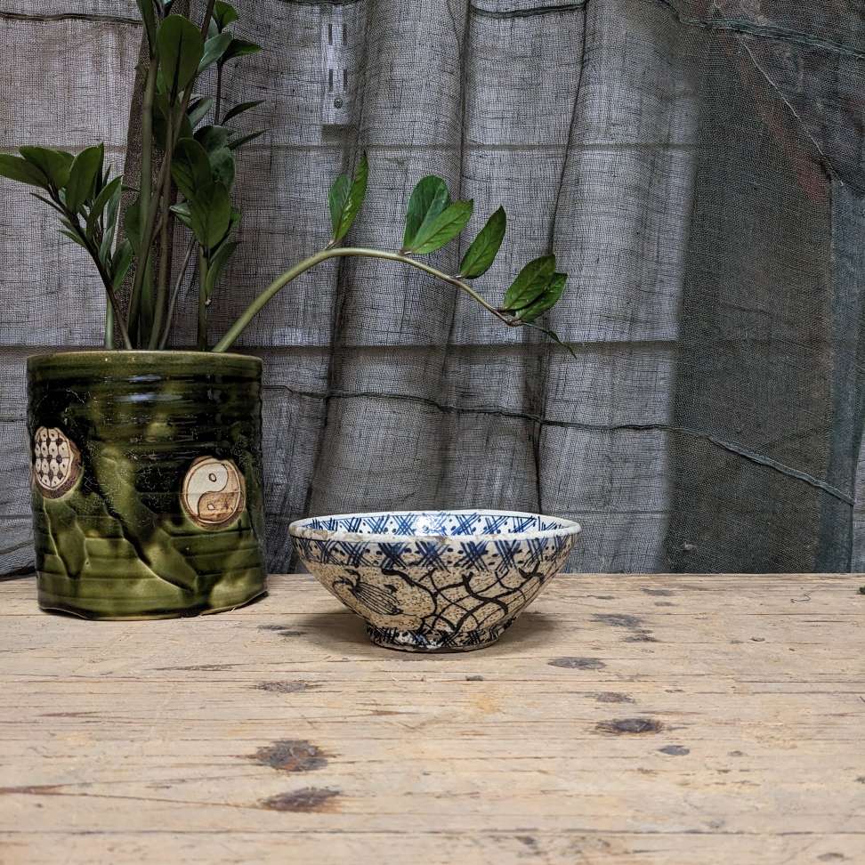 Antique Japanese Blue & White Bowl with Rich Textural Design
