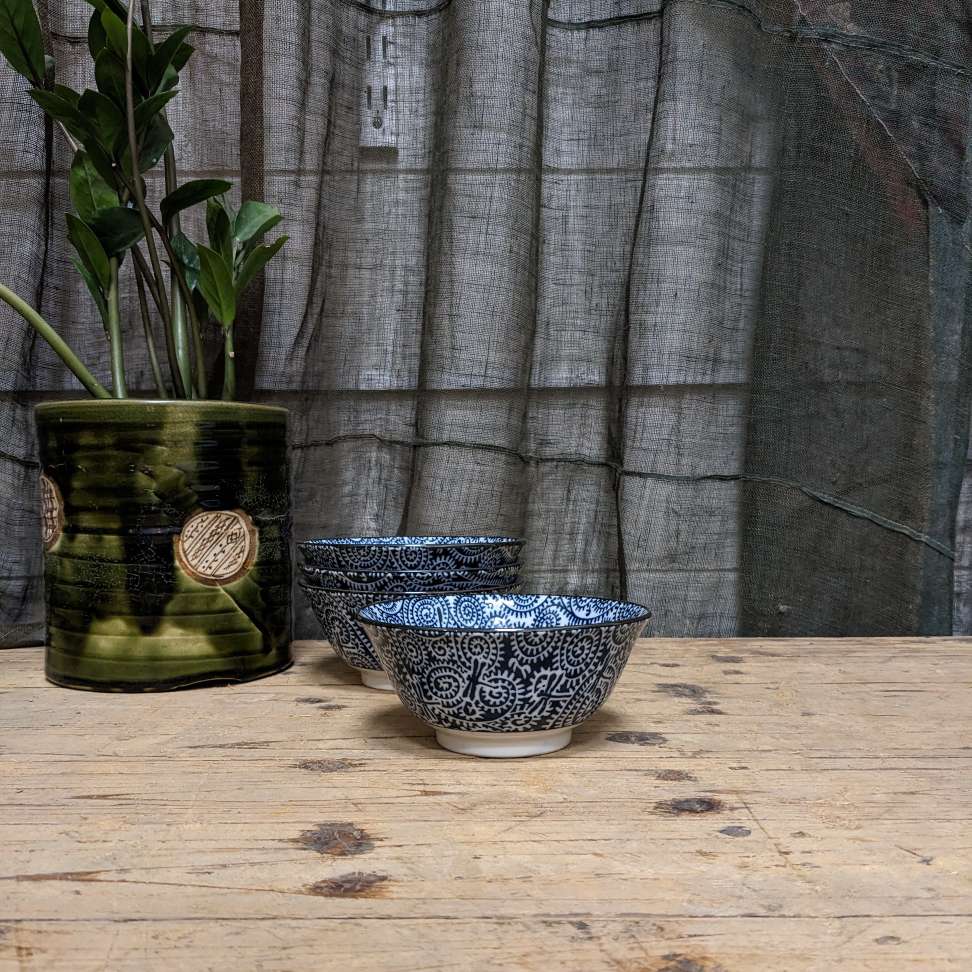 Contemporary Japanese Bowl - Blue & White Dragonfly
