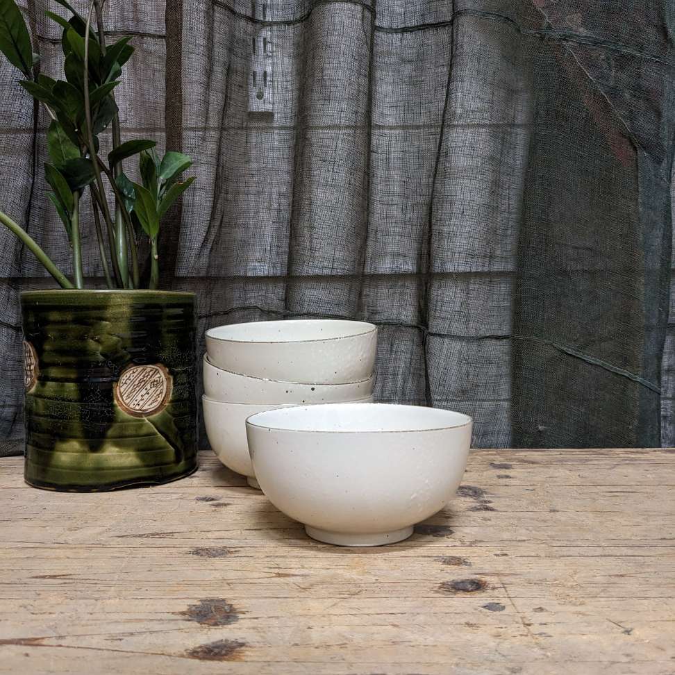 Contemporary Japanese Bowl - White, Spotted