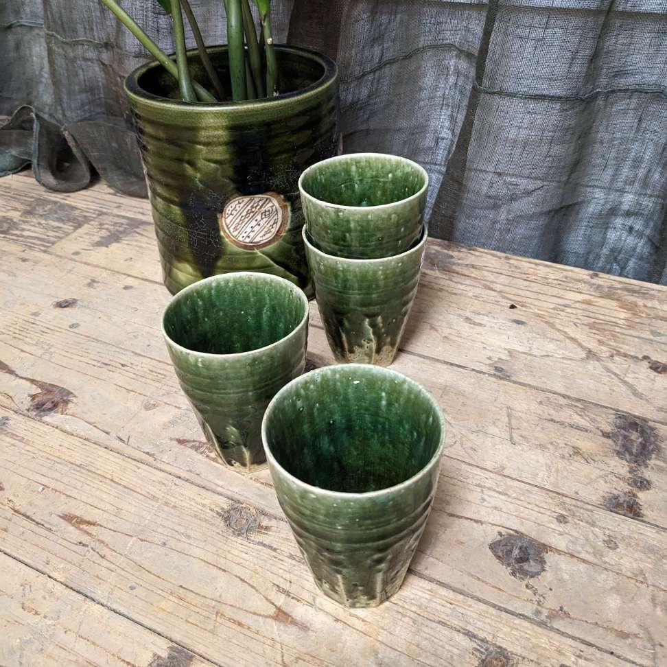 Vintage Japanese Ceramic Cup - Oribe Glaze