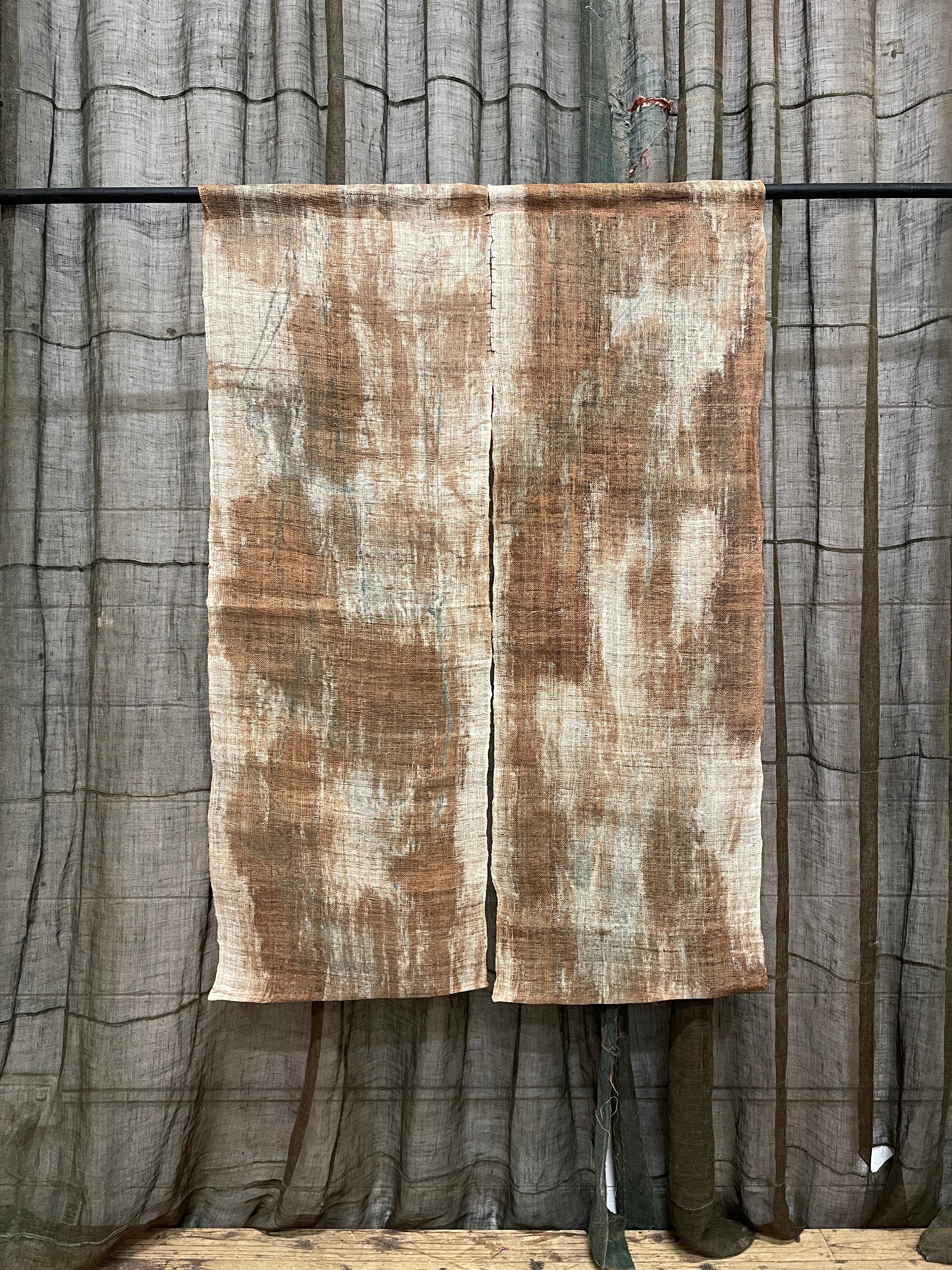 Vintage Japanese Hemp Noren, Panelled Curtain