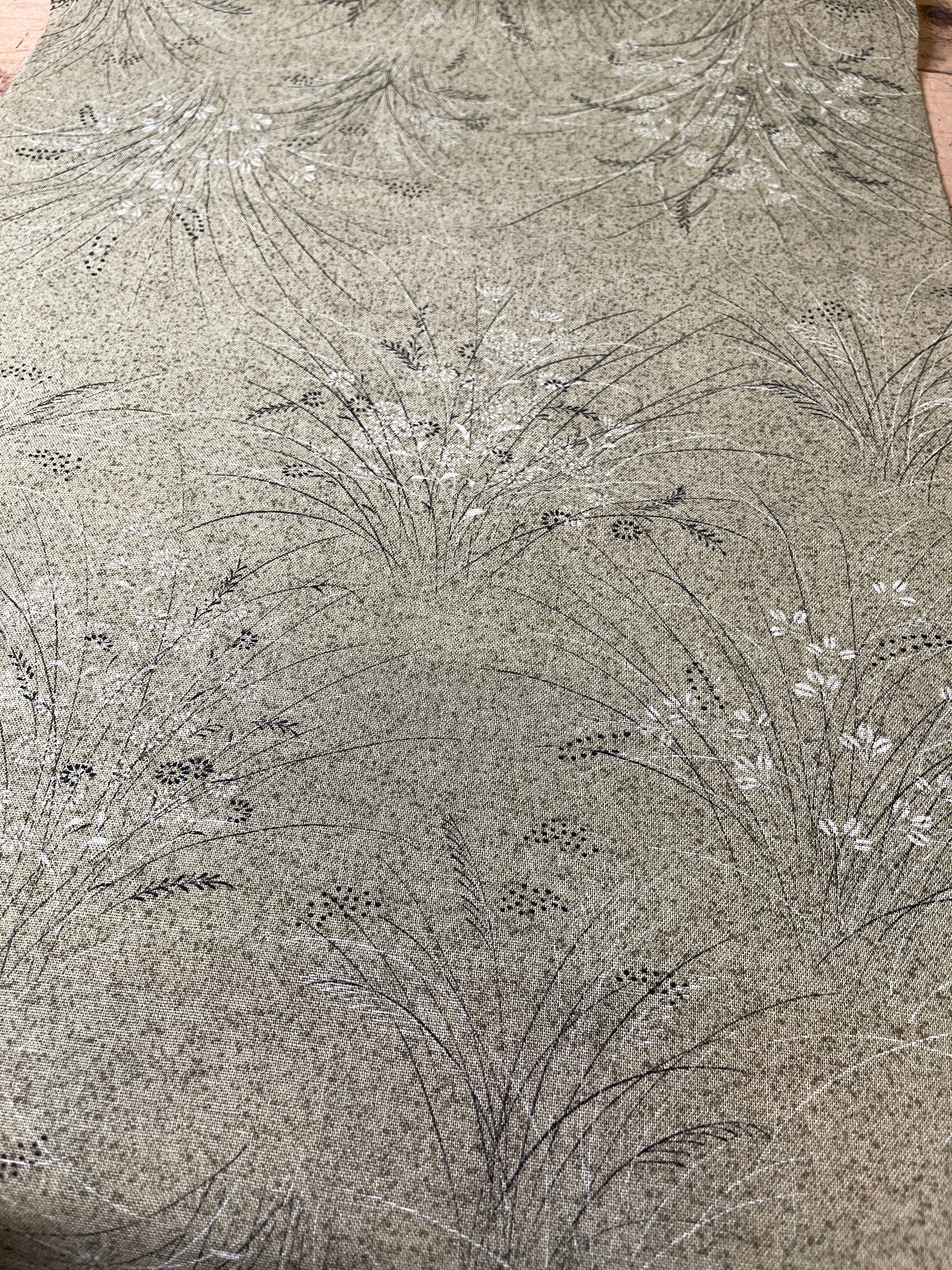 Japanese Silk Fabric, Sage with Grass Pattern
