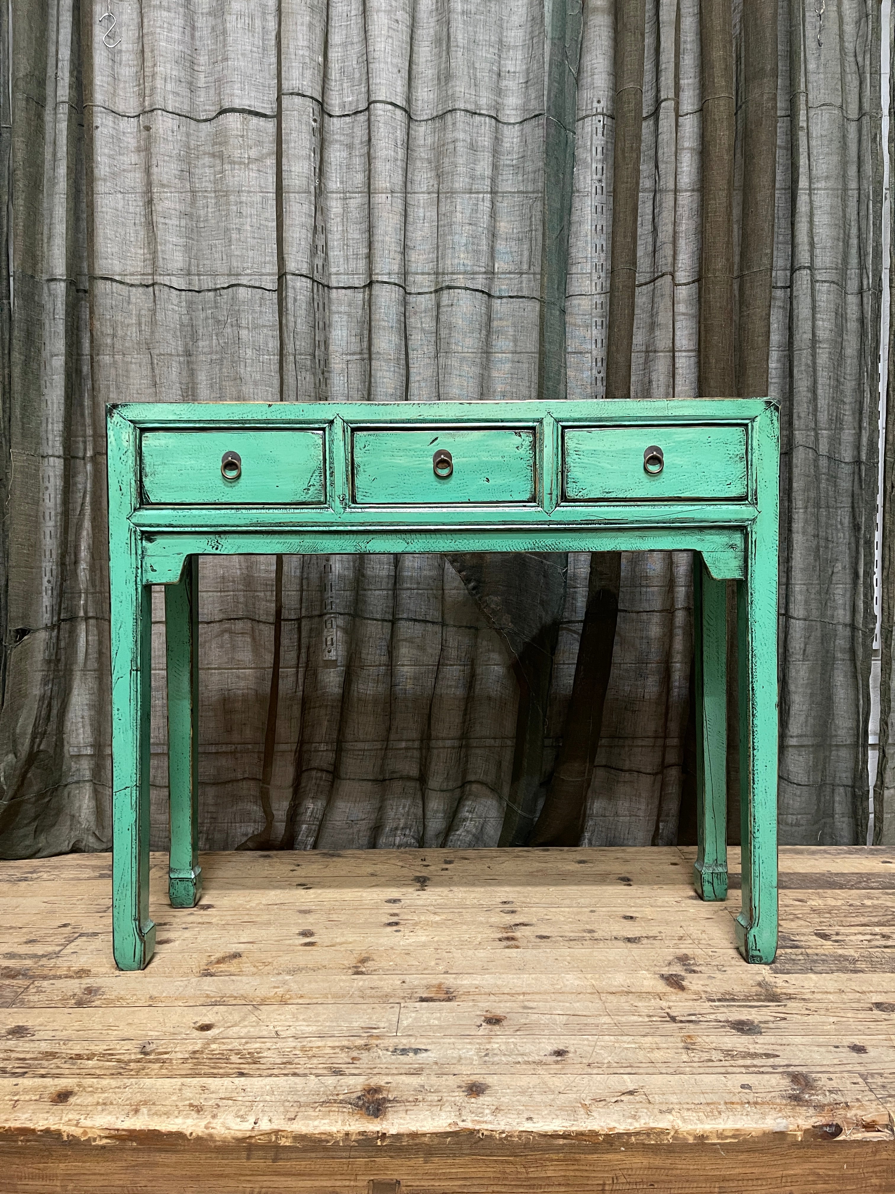 Provincial Style Light Green Chinese Lacquered Hall Table