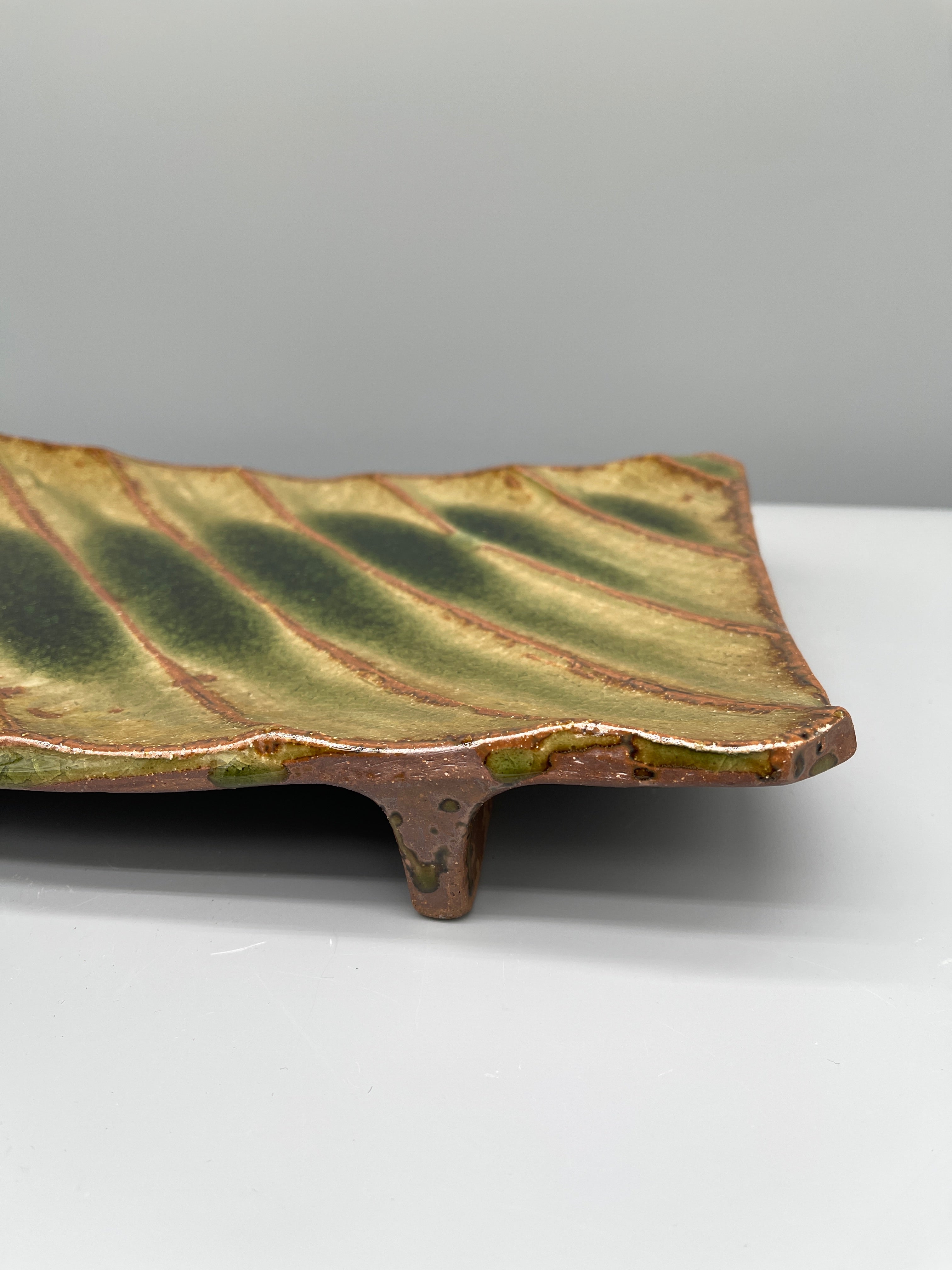 Vintage Japanese Serving Plate, Green Glaze