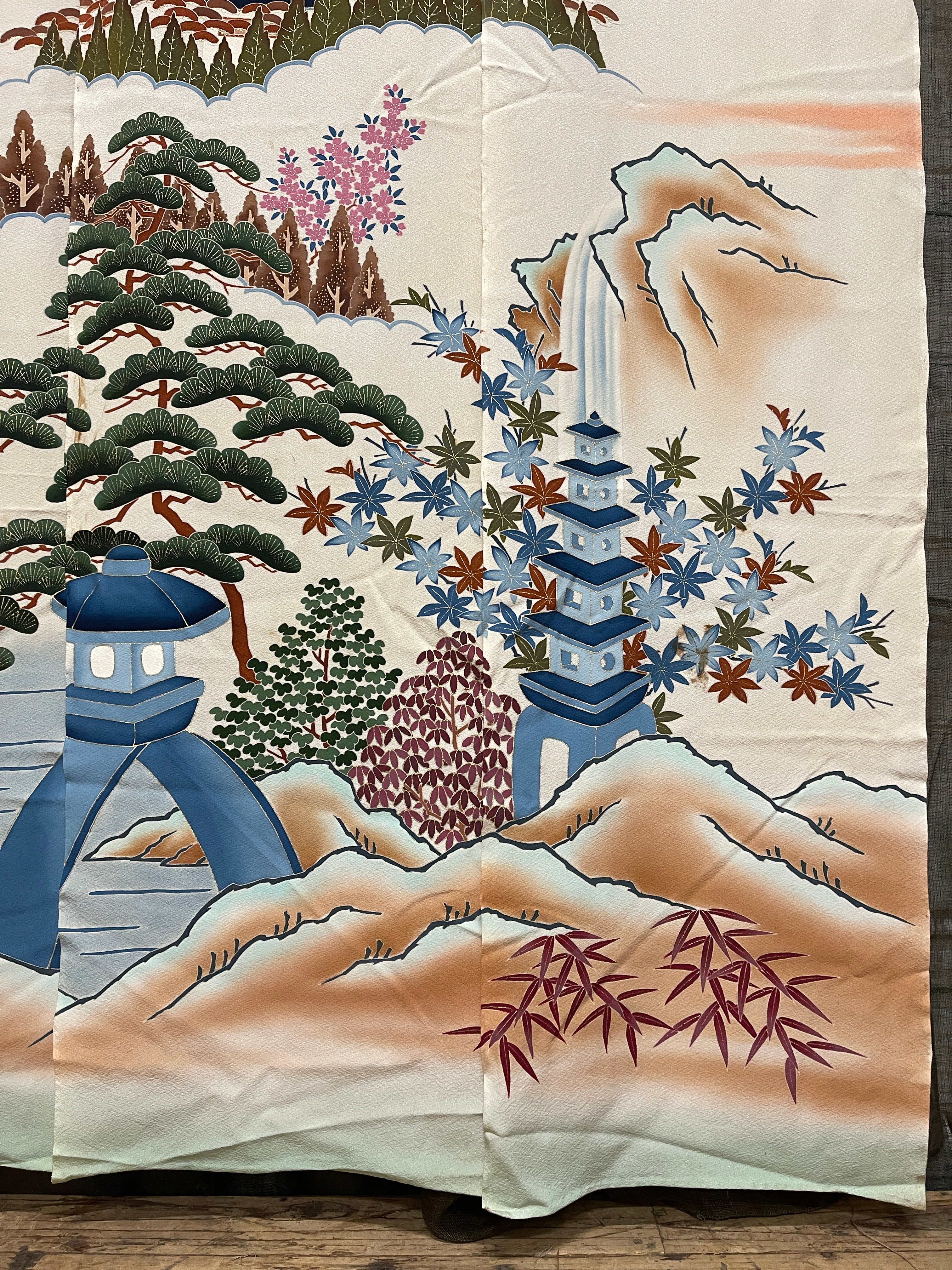 Vintage Japanese Silk Hanayome Noren, Bridal Curtain