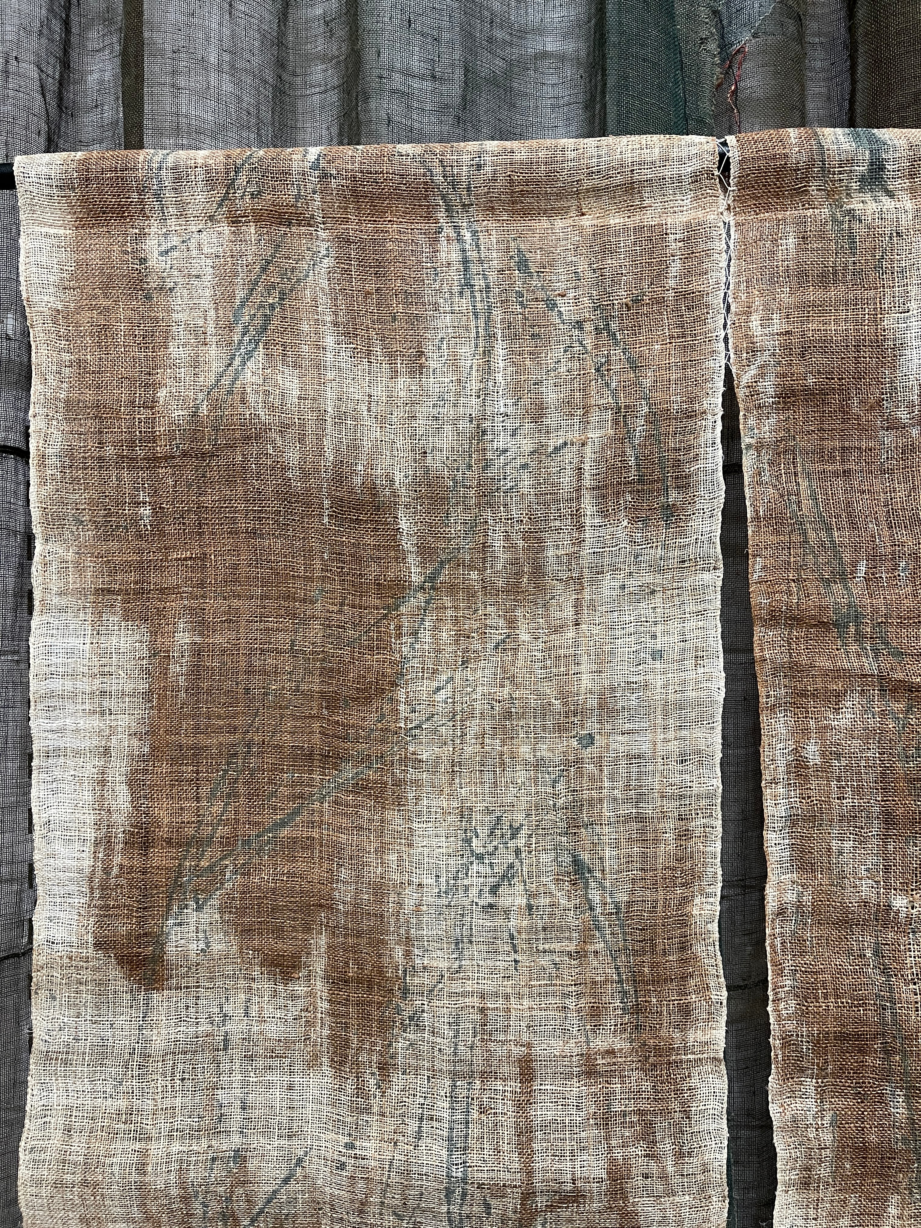 Vintage Japanese Hemp Noren, Panelled Curtain