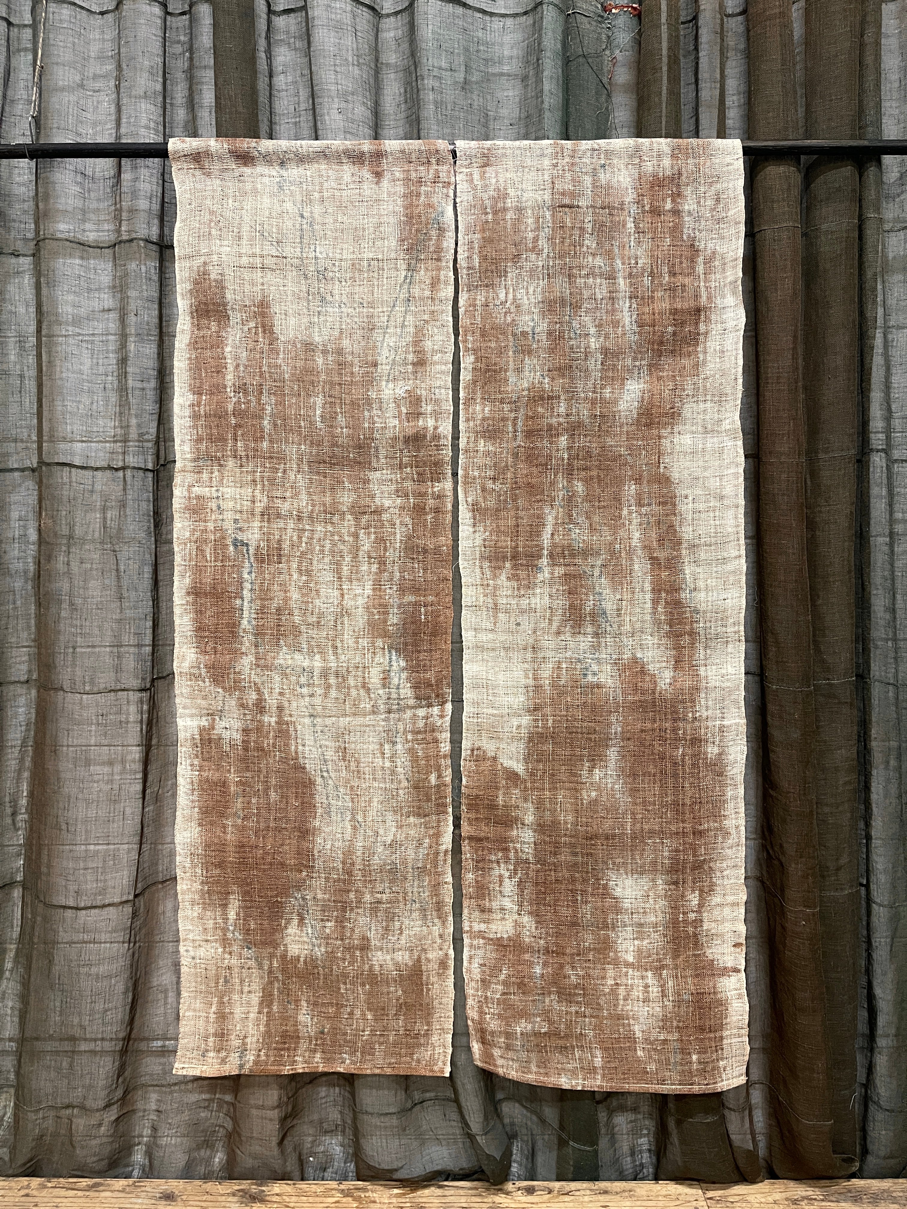 Vintage Japanese Hemp Noren, Panelled Curtain