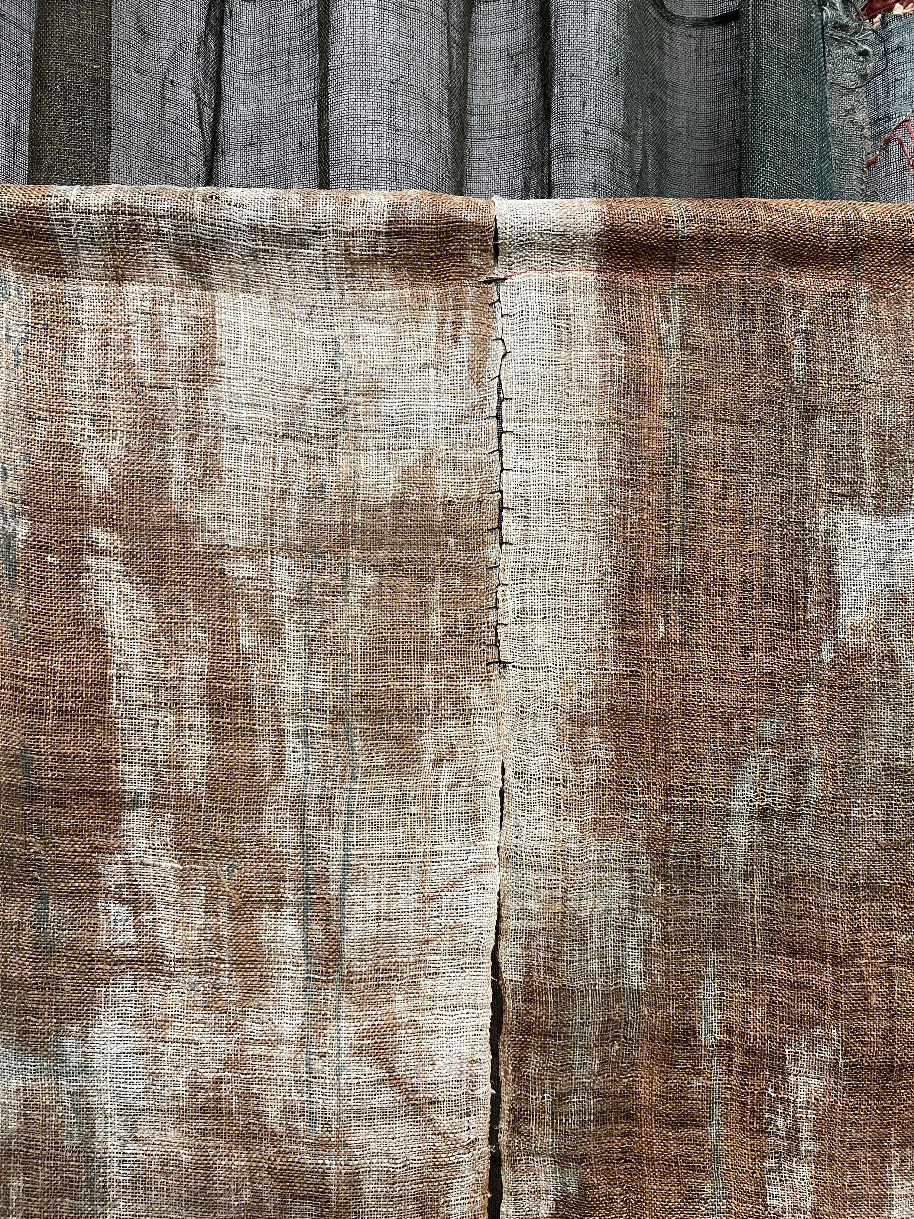 Vintage Japanese Hemp Noren, Panelled Curtain