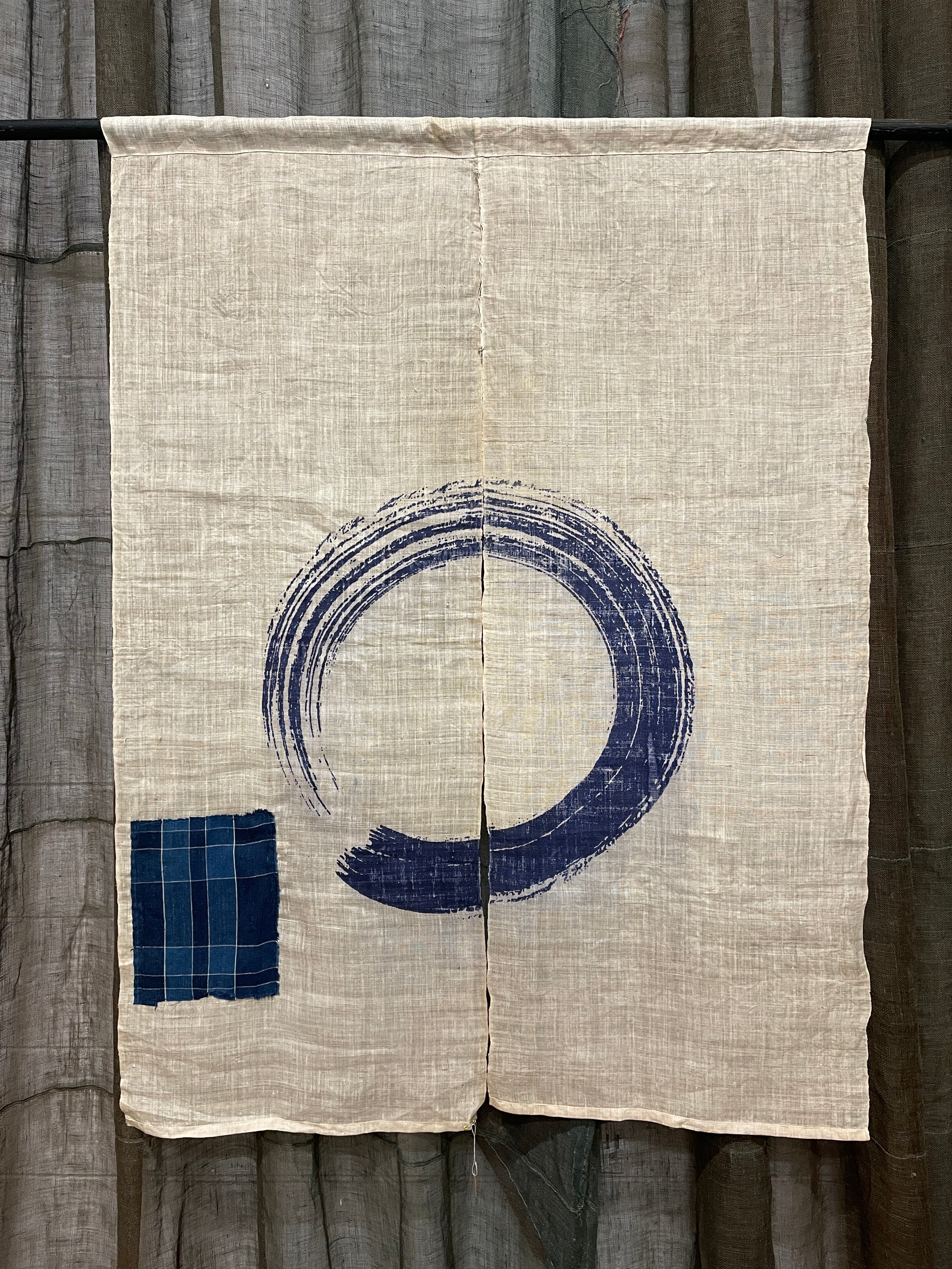 Vintage Japanese Hemp Noren, Panelled Curtain