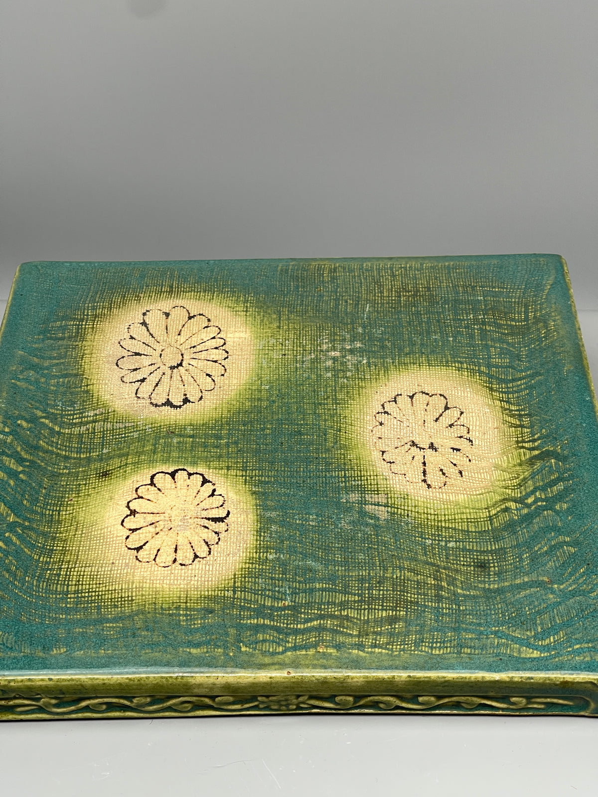 Vintage Japanese Oribe Pottery Tea Tile