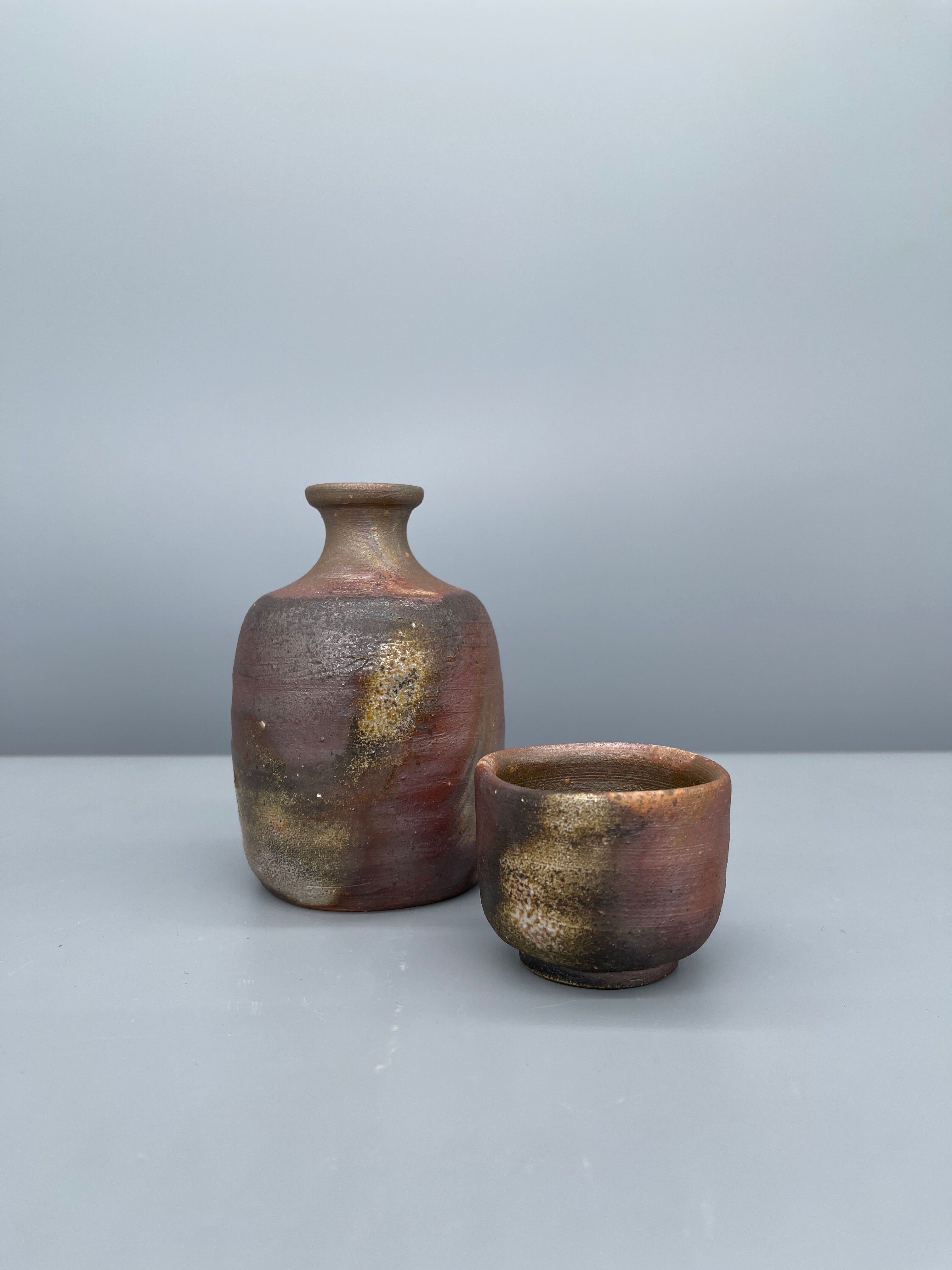 Japanese Stoneware Sake Tokkuri Set - Bizen Ware