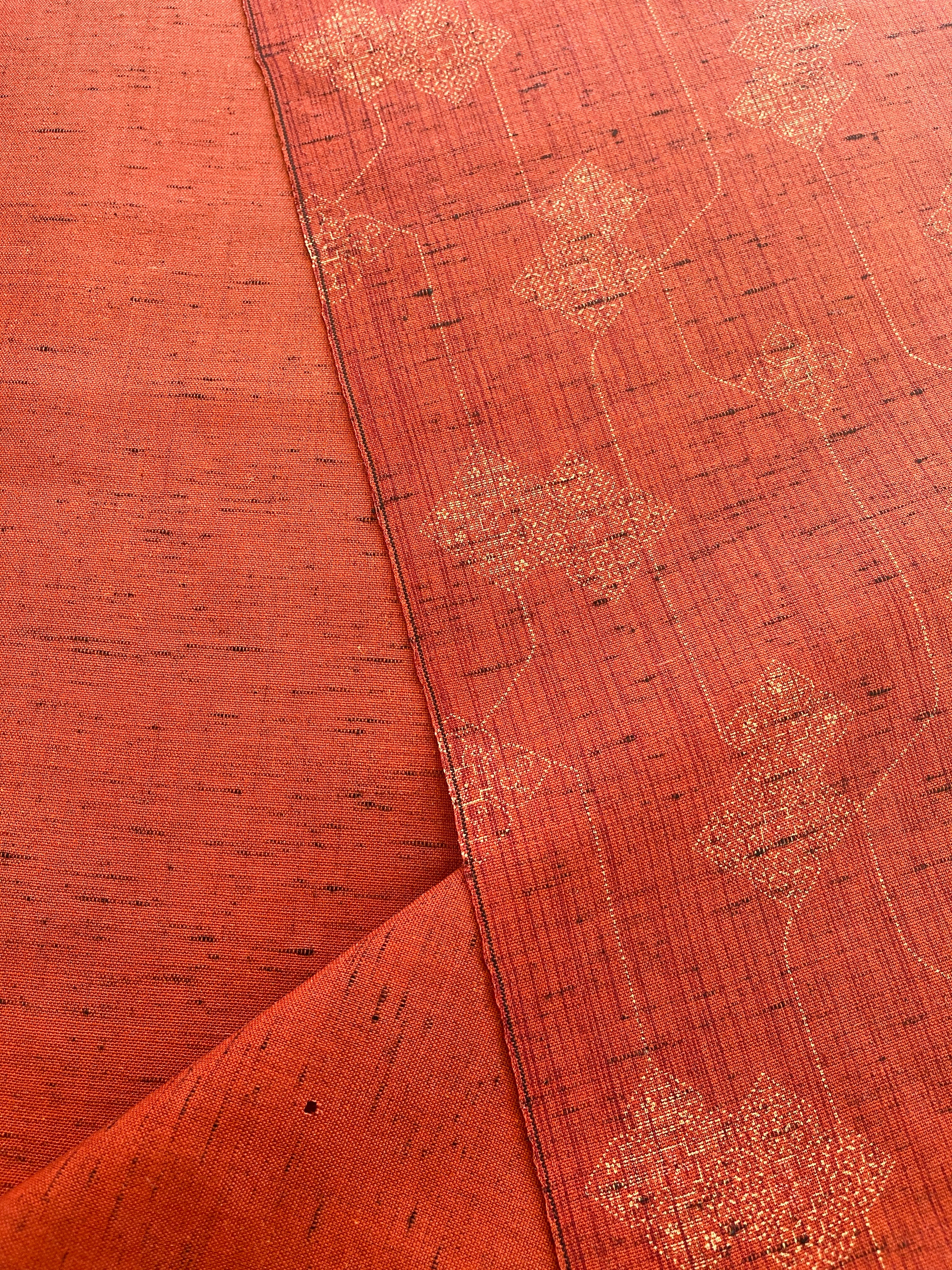 Japanese Wool Fabric, Terracotta Red with an Oriental Pattern