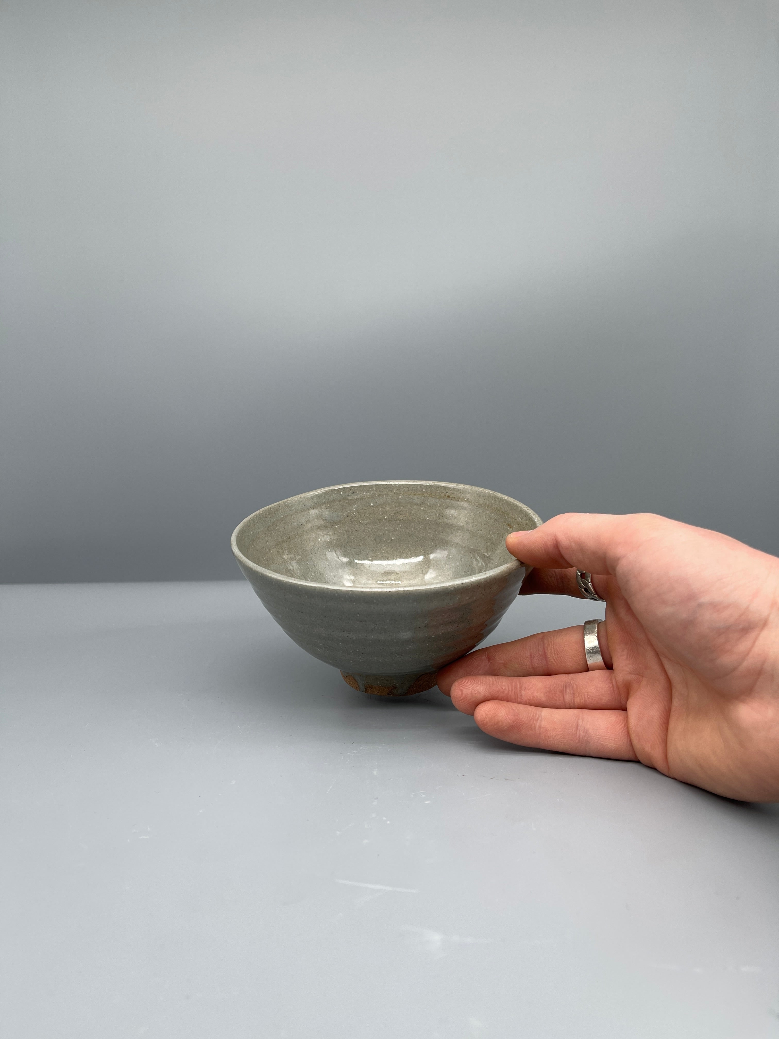 Vintage Japanese Chawan Tea Bowl - Stoneware, Pale Grey Glaze