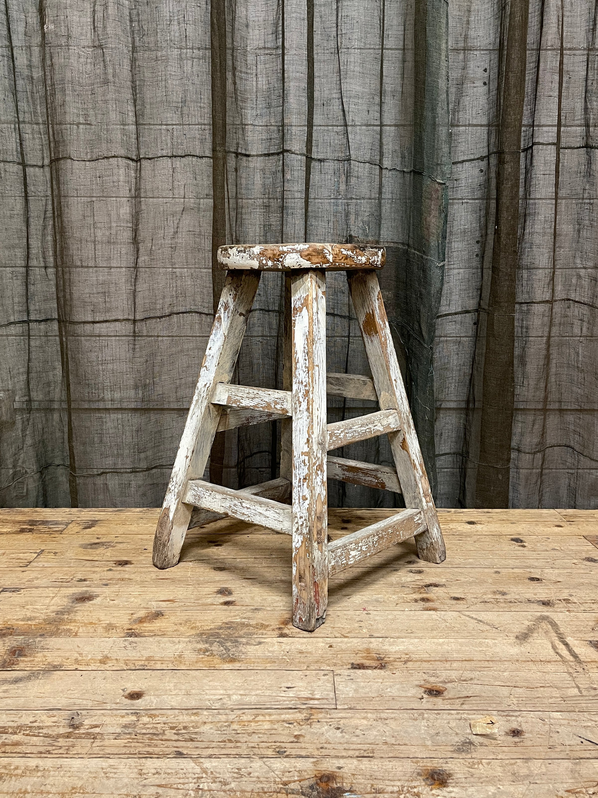 Chinese Provincial Elm Stool - White