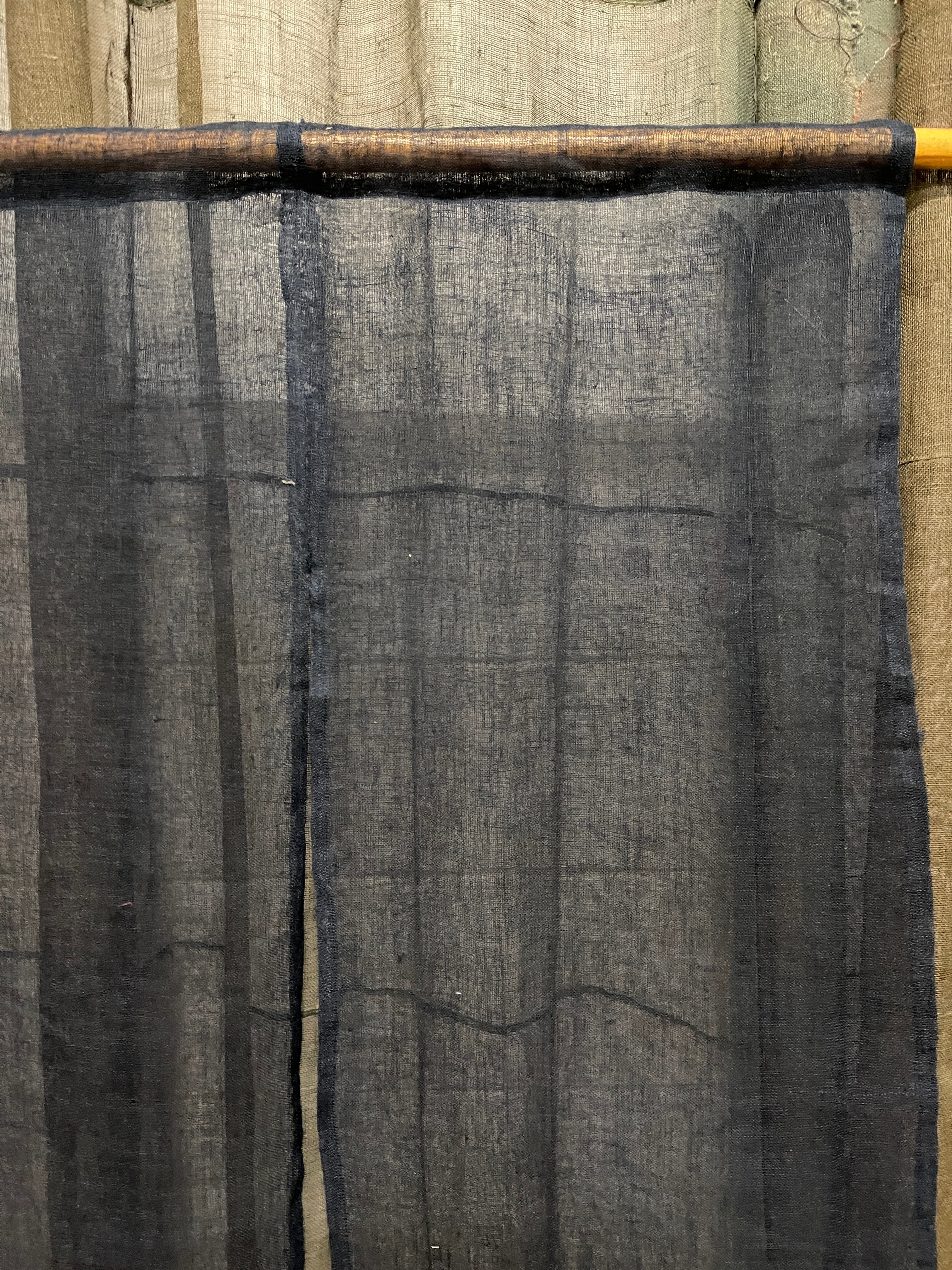 Vintage Japanese Hemp Noren, Panelled Curtain