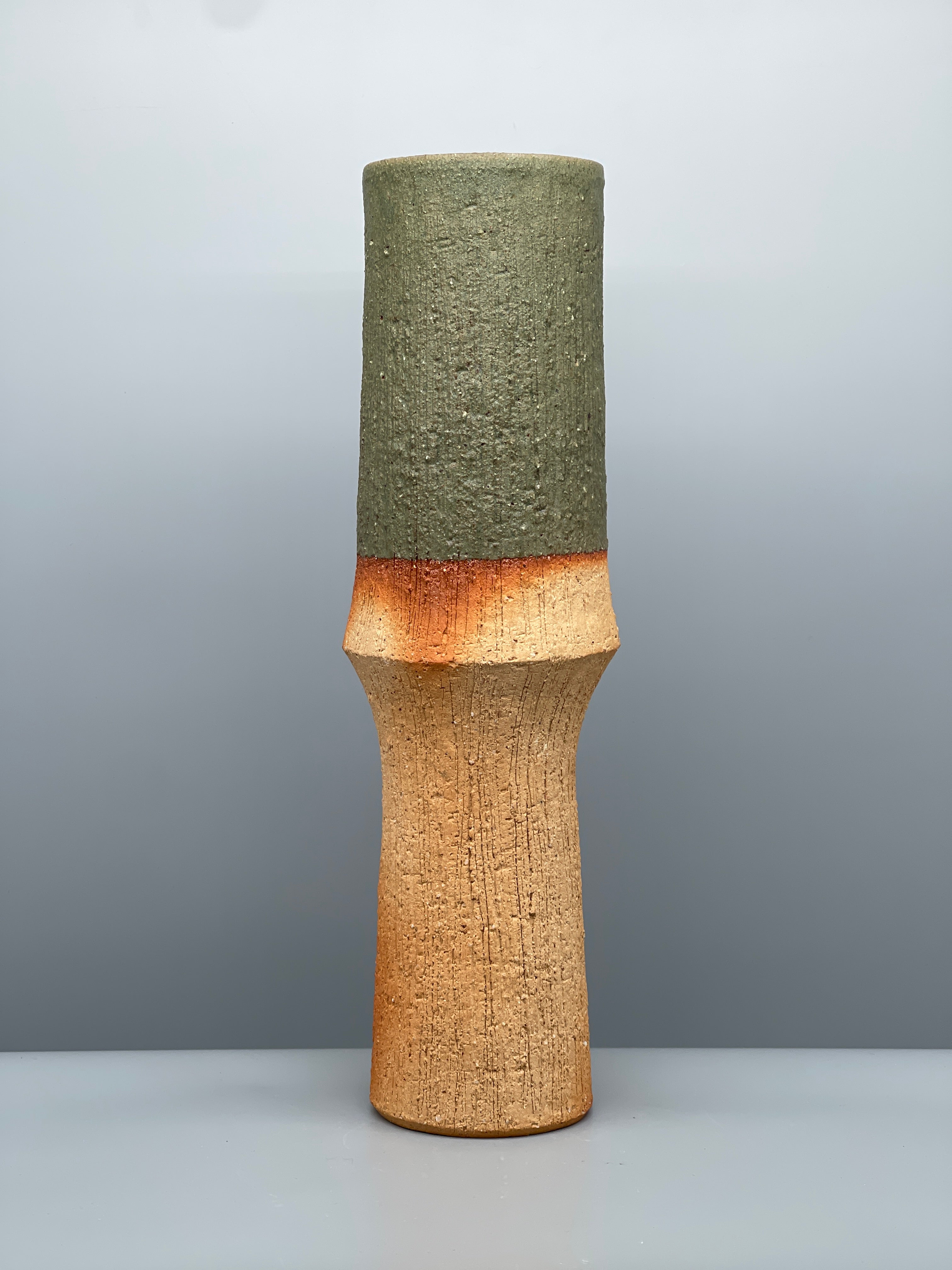 Midcentury Japanese Two-Tone Textural Shigaraki Ikebana Vase