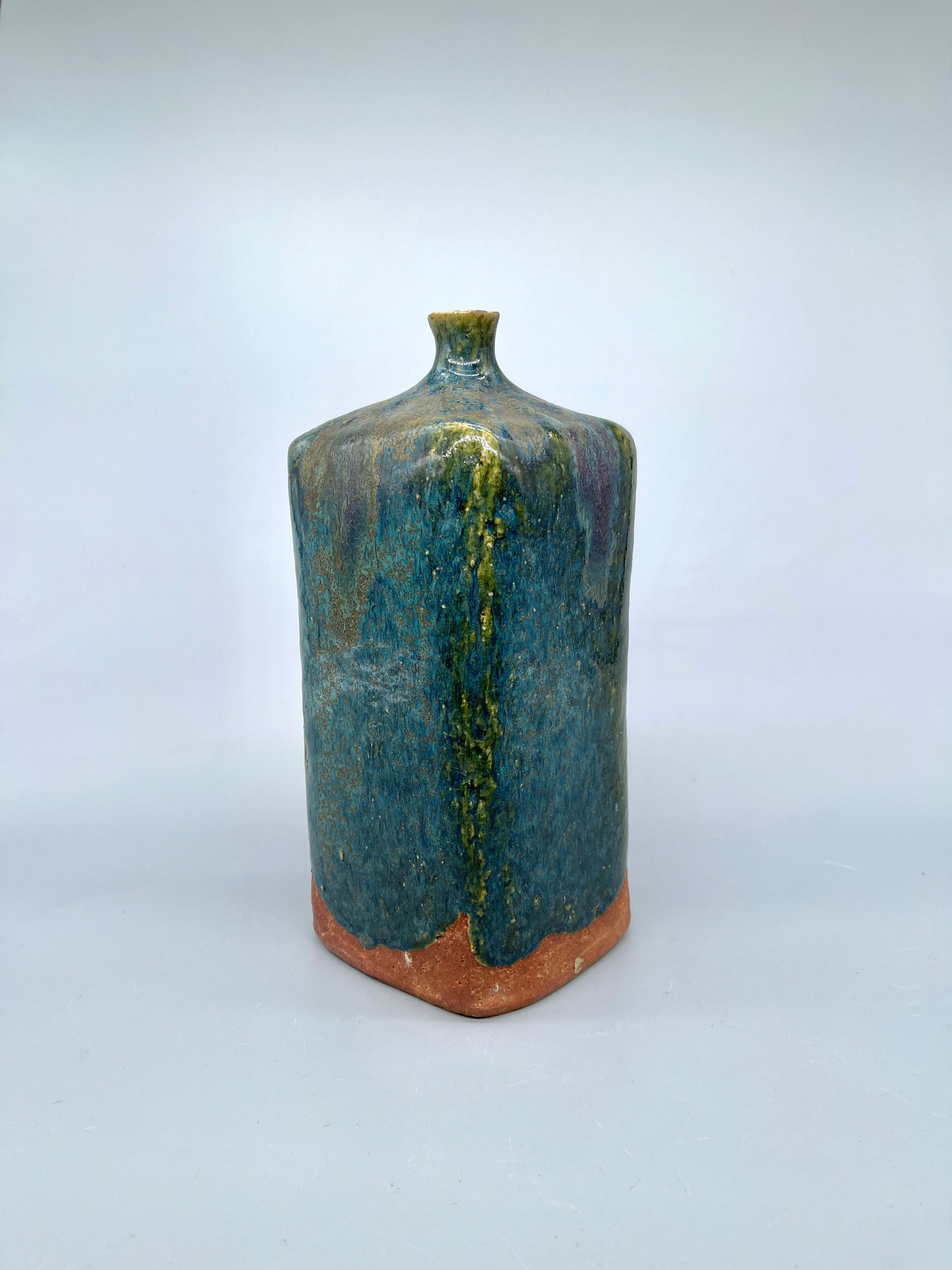 Vintage Japanese Ikebana Vase - Green & Blue Glaze