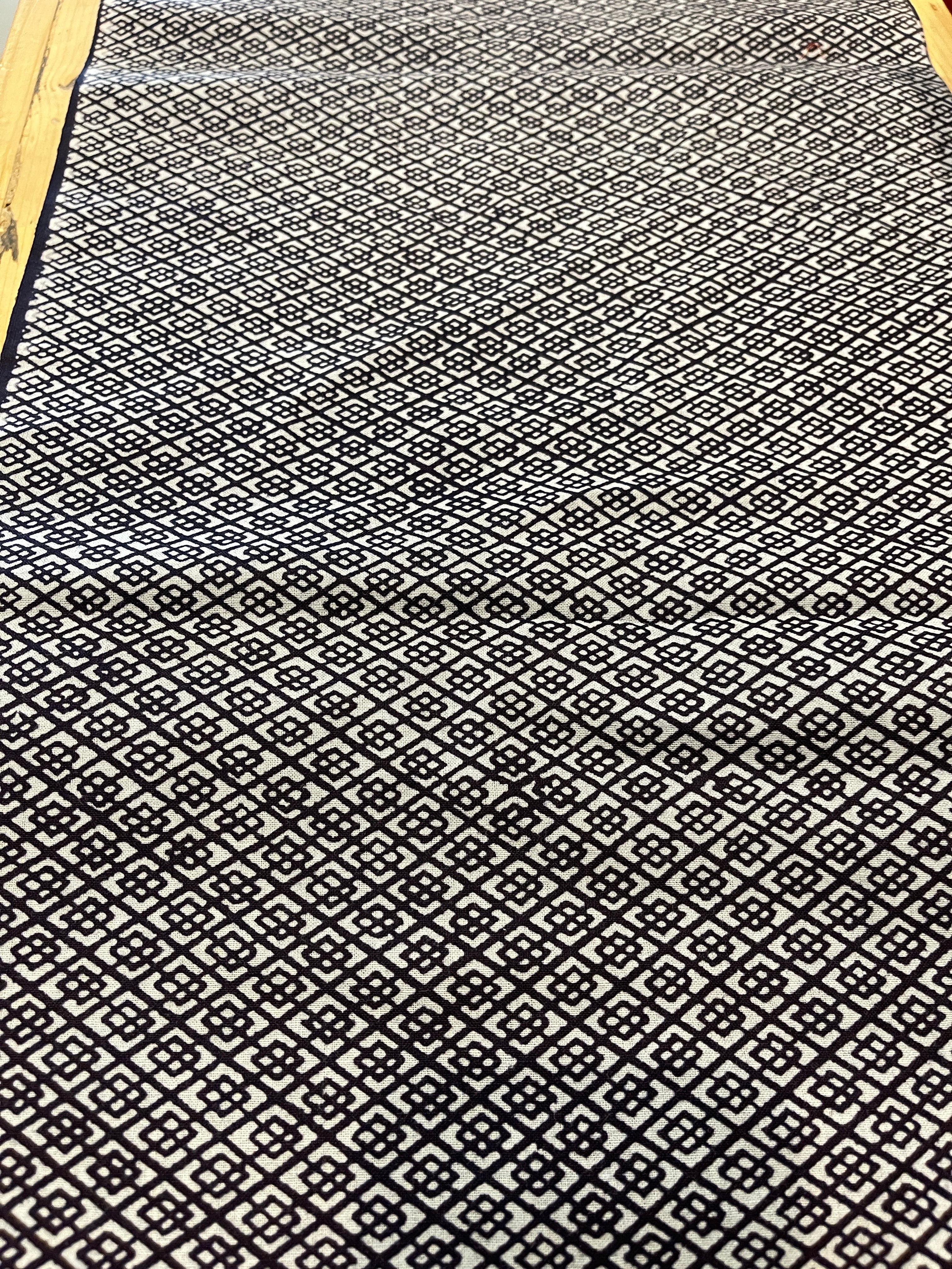 Japanese Yukata Cotton Fabric, Indigo Geometric Pattern