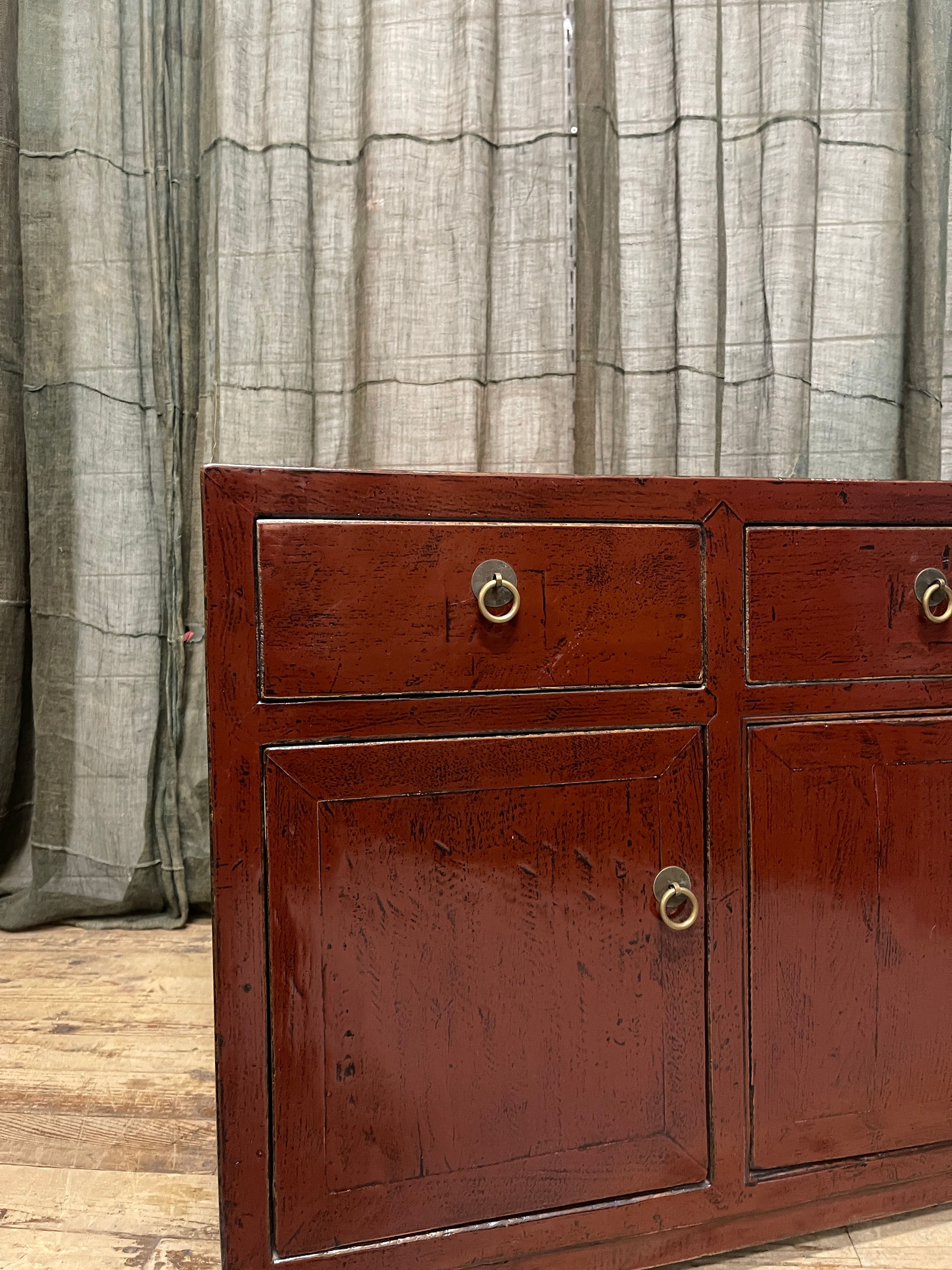 Chinese Red Lacquered Low Cabinet - Recycled Timber