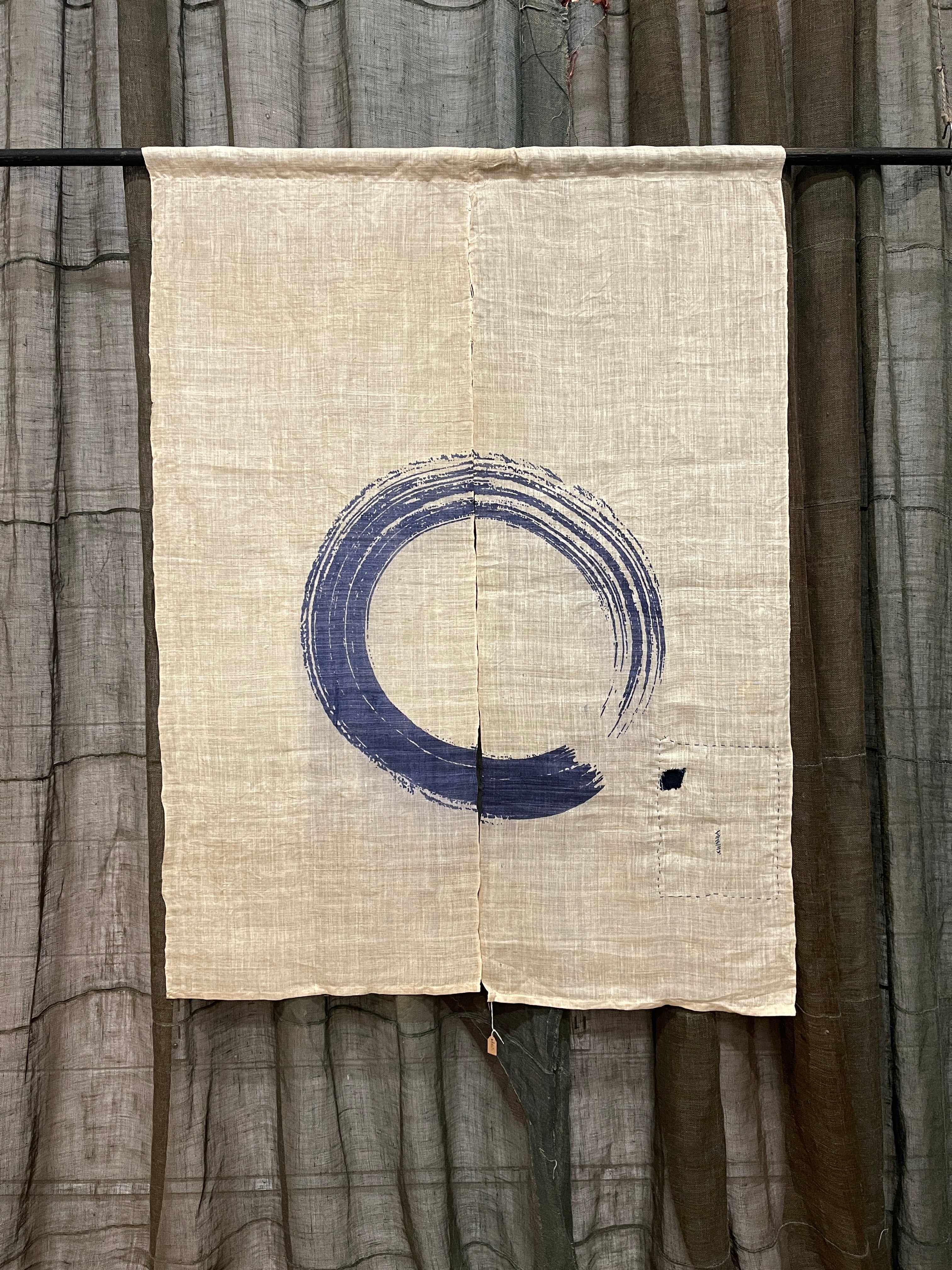 Vintage Japanese Hemp Noren, Panelled Curtain