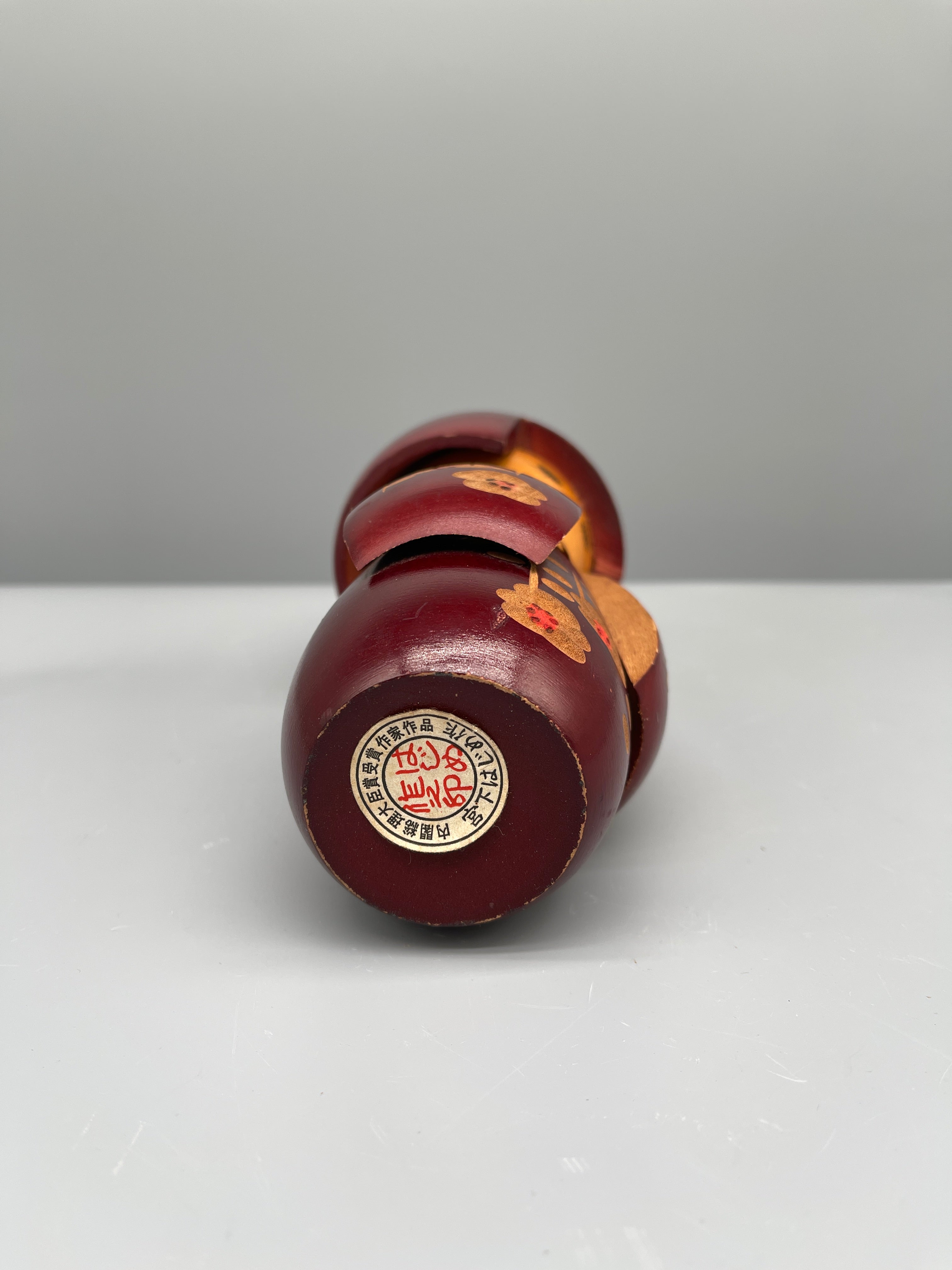 Vintage Japanese Sosaku Kokeshi Doll - Red Kimono with Blossoms | c.1960