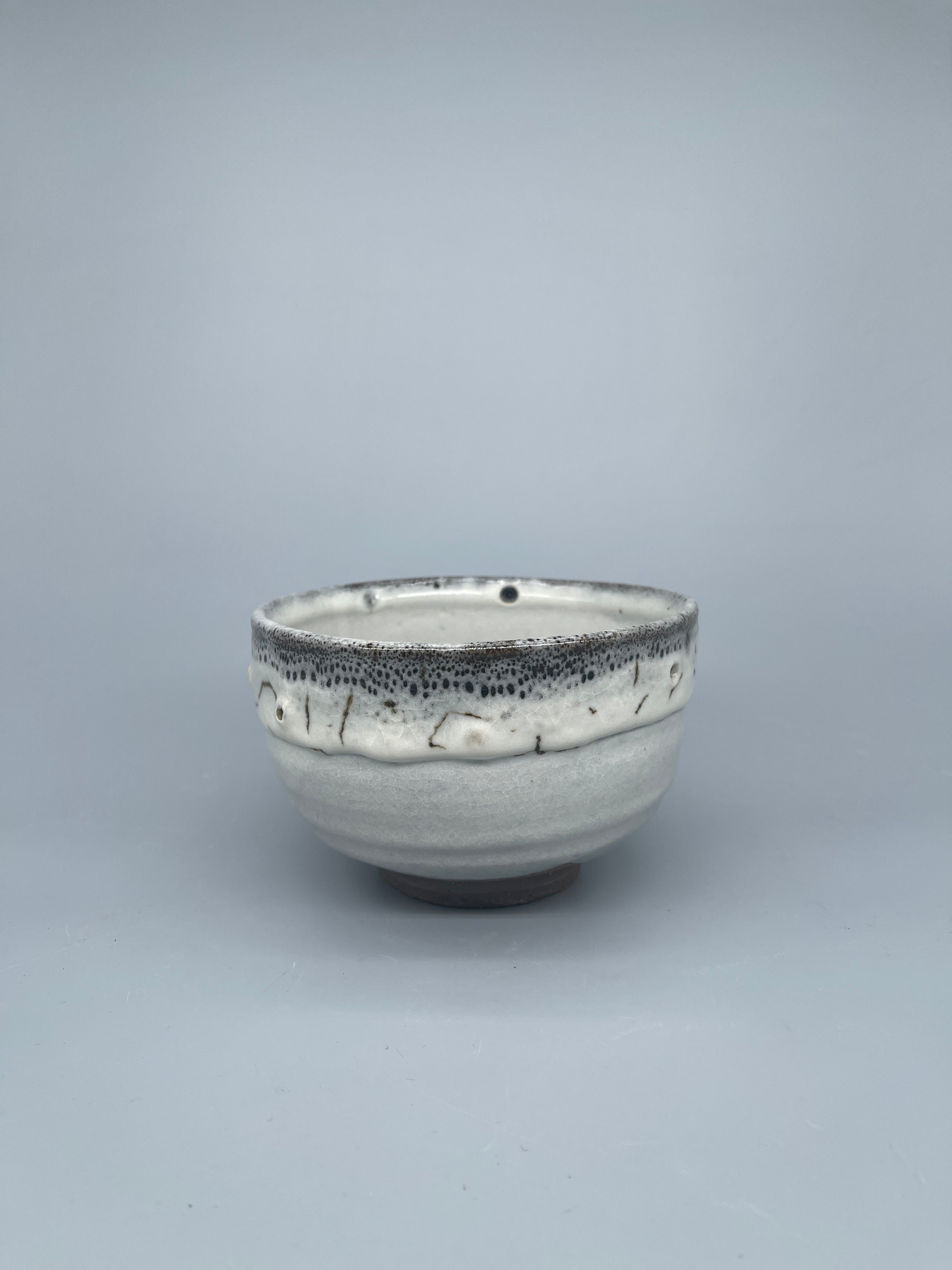 Vintage Japanese Matcha Bowl, Chawan - Blue & White Shino Glaze