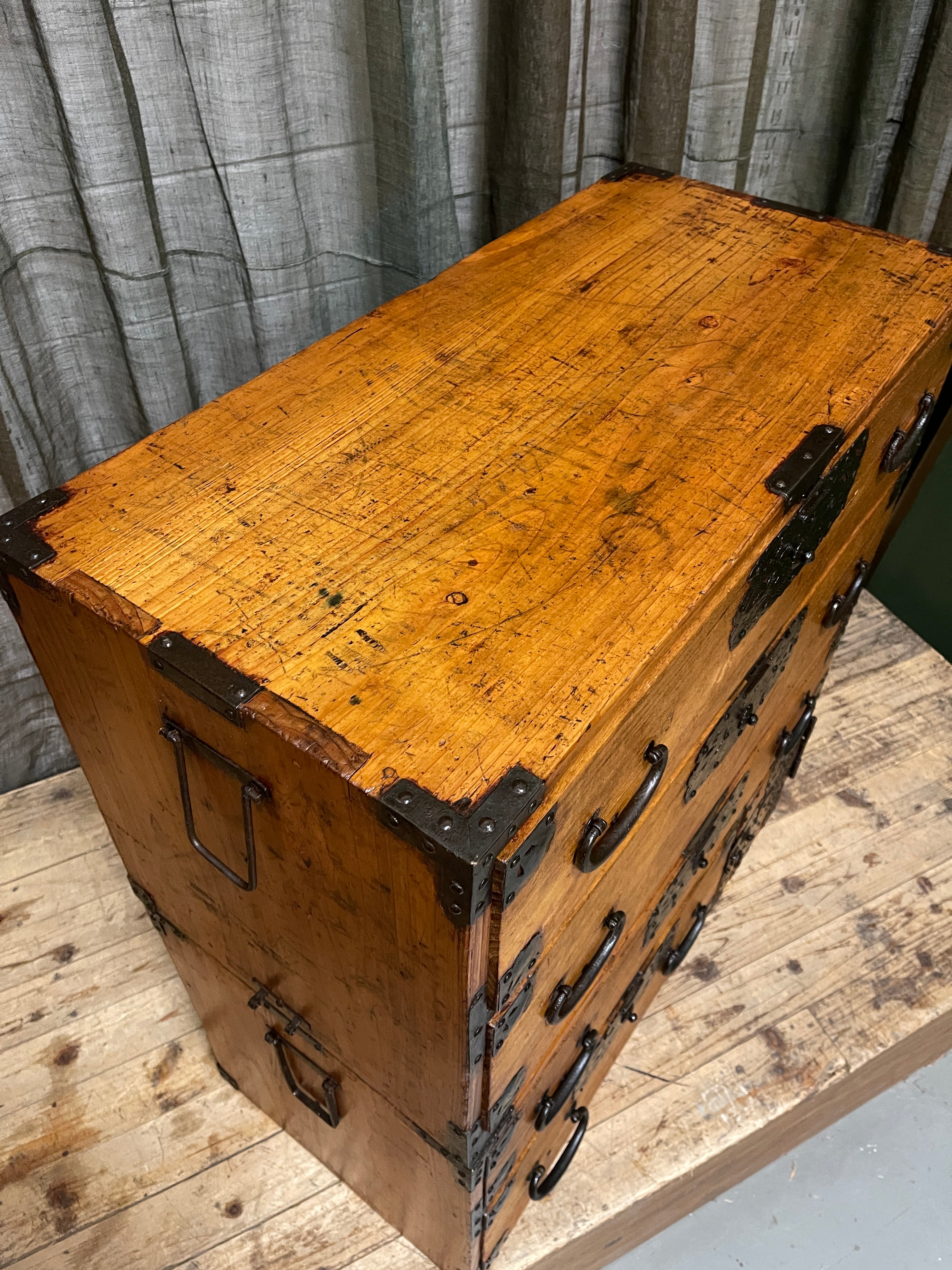 Japanese Kimono Storage Chest-on-Chest, Isho Dansu - Paulownia & Cypress | Meiji
