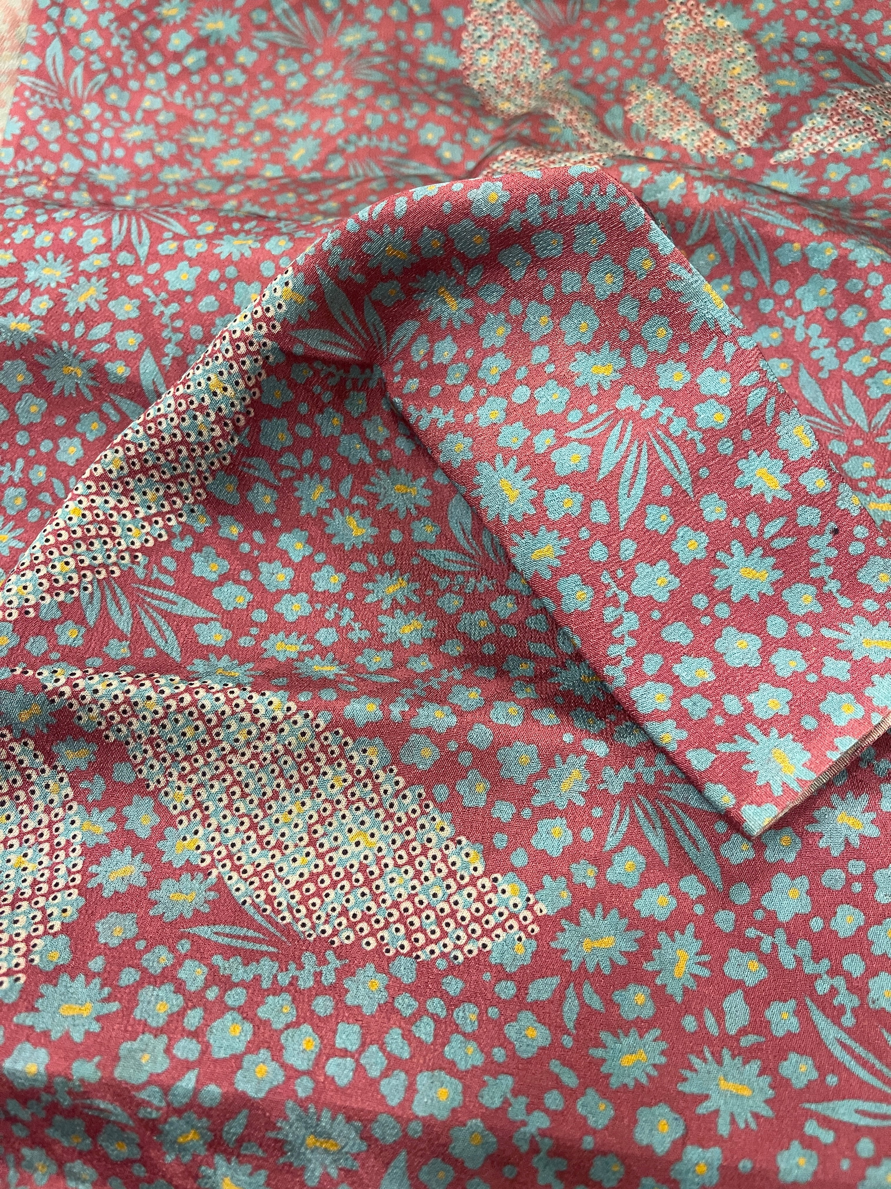 Japanese Silk Fabric, Purple & Blue Blossoms.