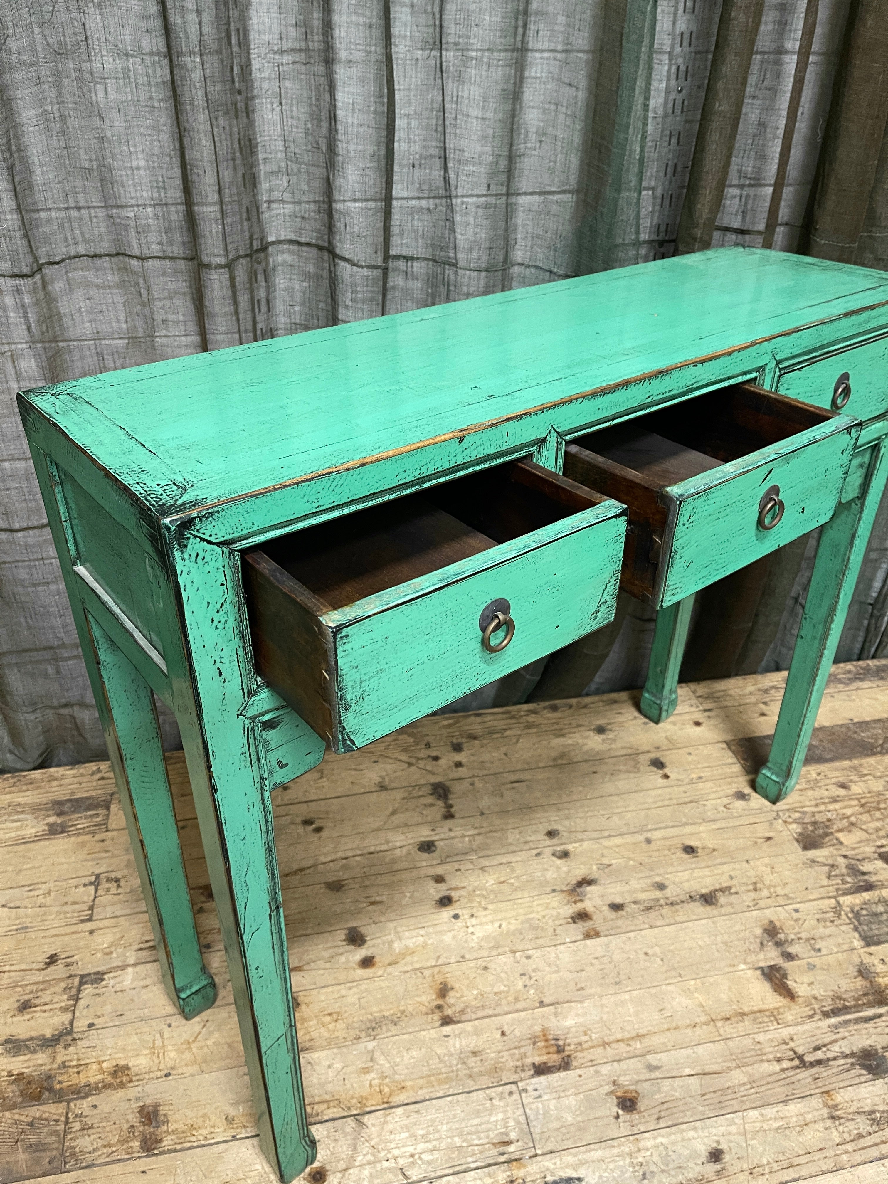 Provincial Style Light Green Chinese Lacquered Hall Table