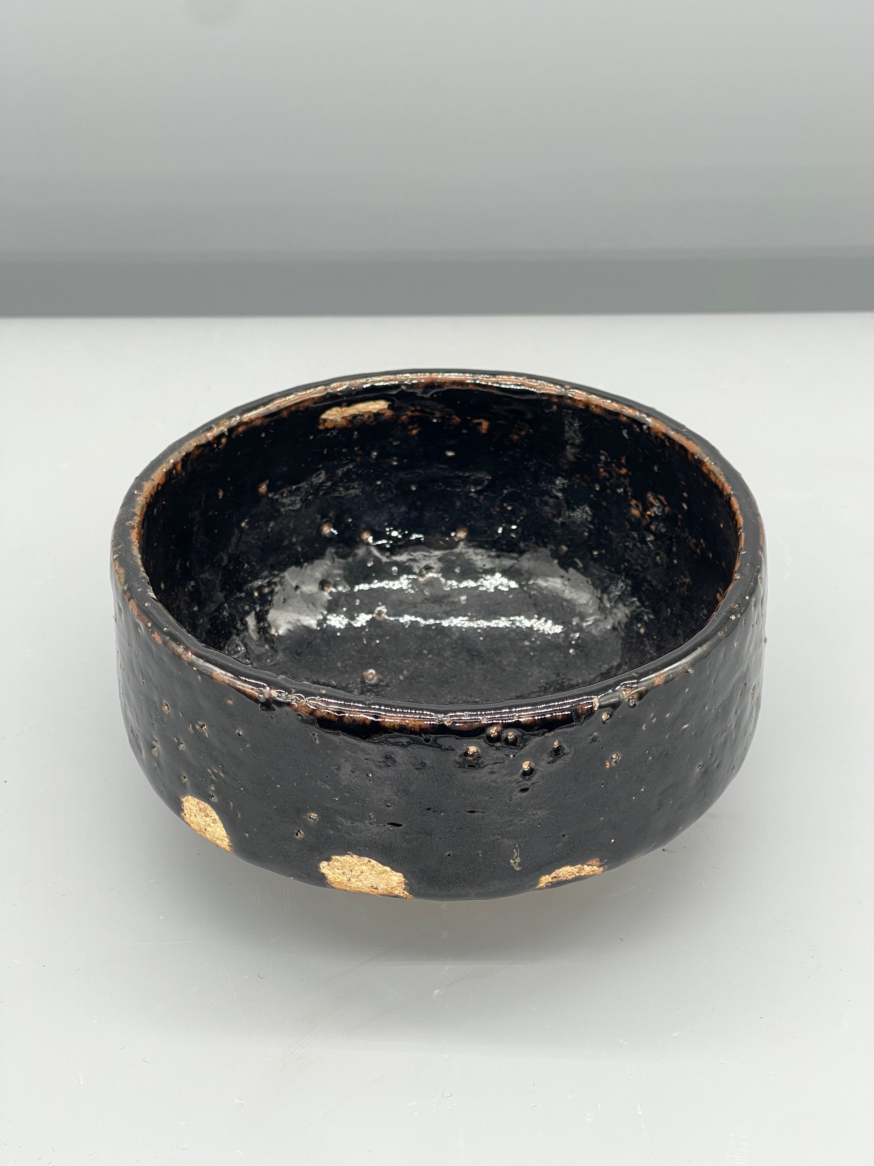 Vintage Japanese Chawan, Tea Bowl - Glossy Black Glaze
