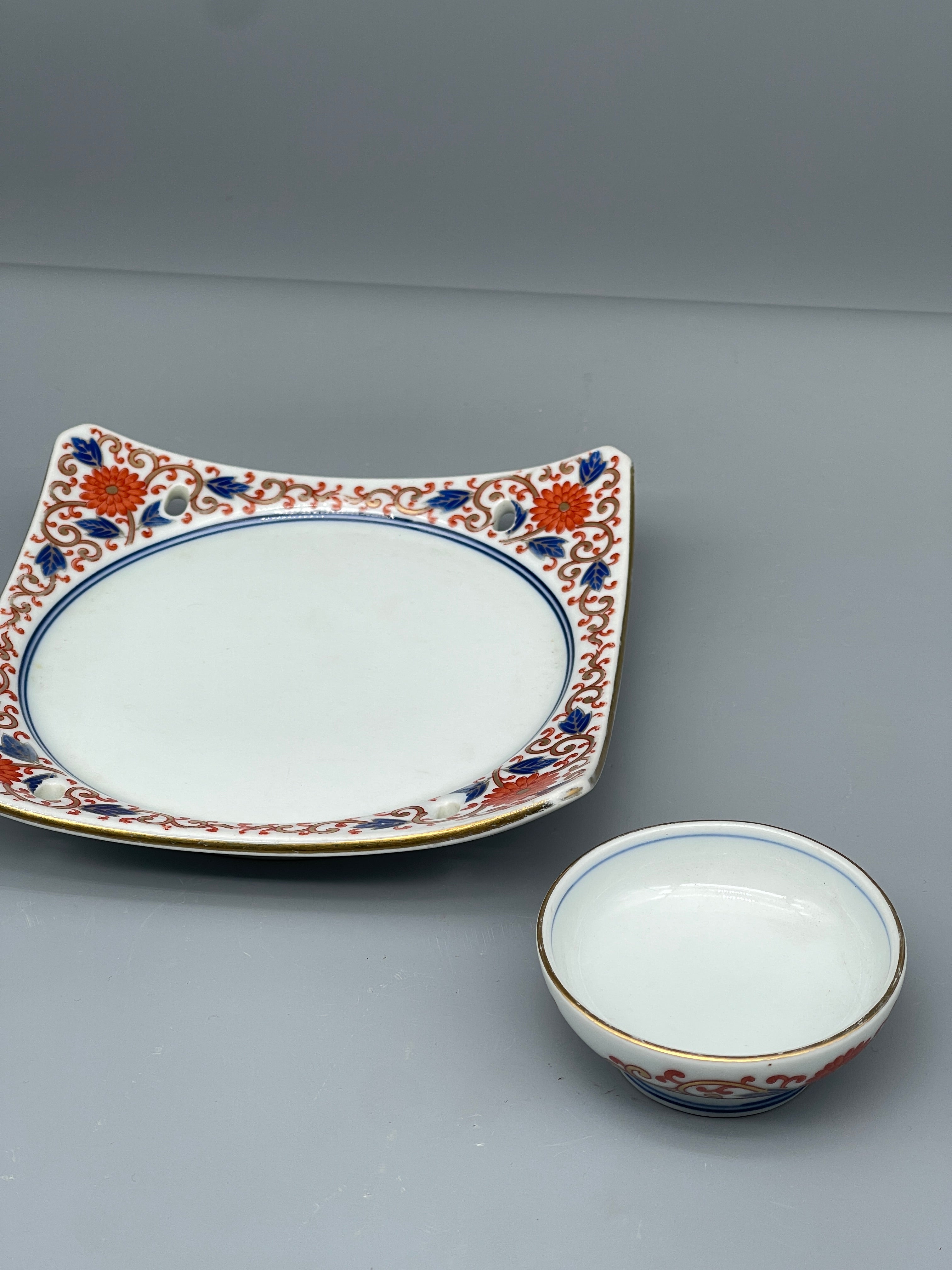 Japanese Two Piece Tableware Set, Floral Motif