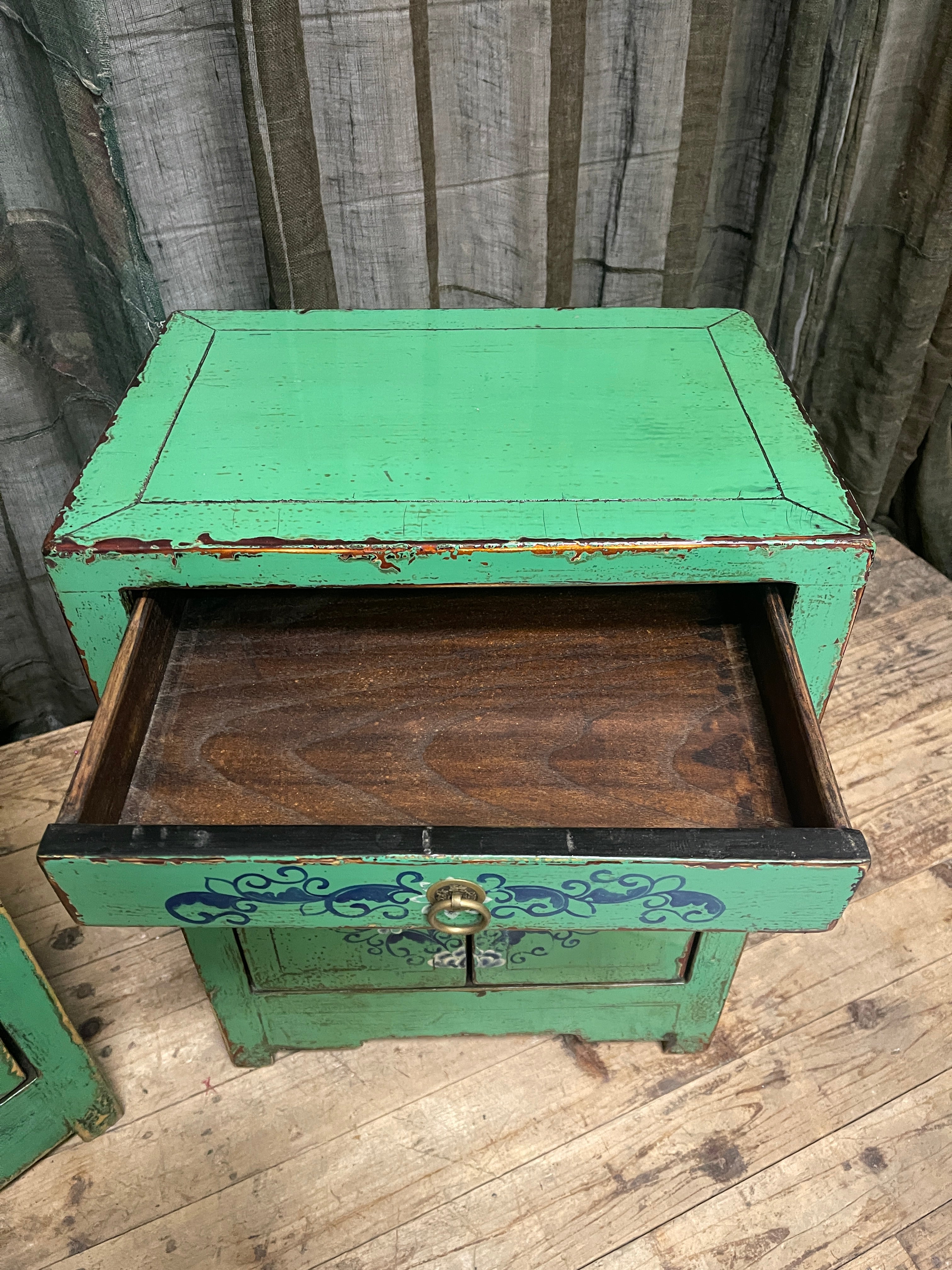 Chinese Green Lacquered Side Cabinet