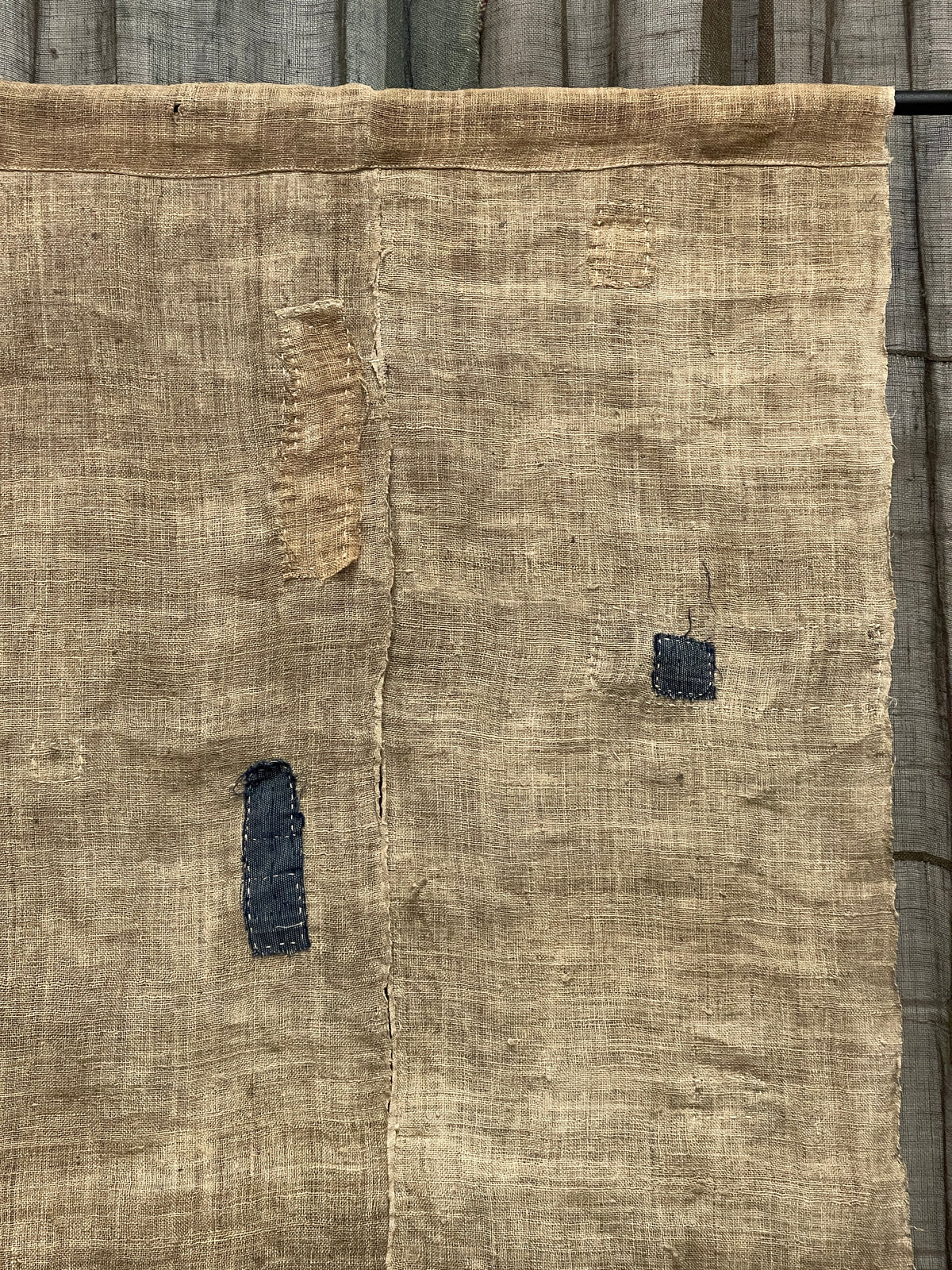 Vintage Japanese Hemp Noren, Panelled Curtain